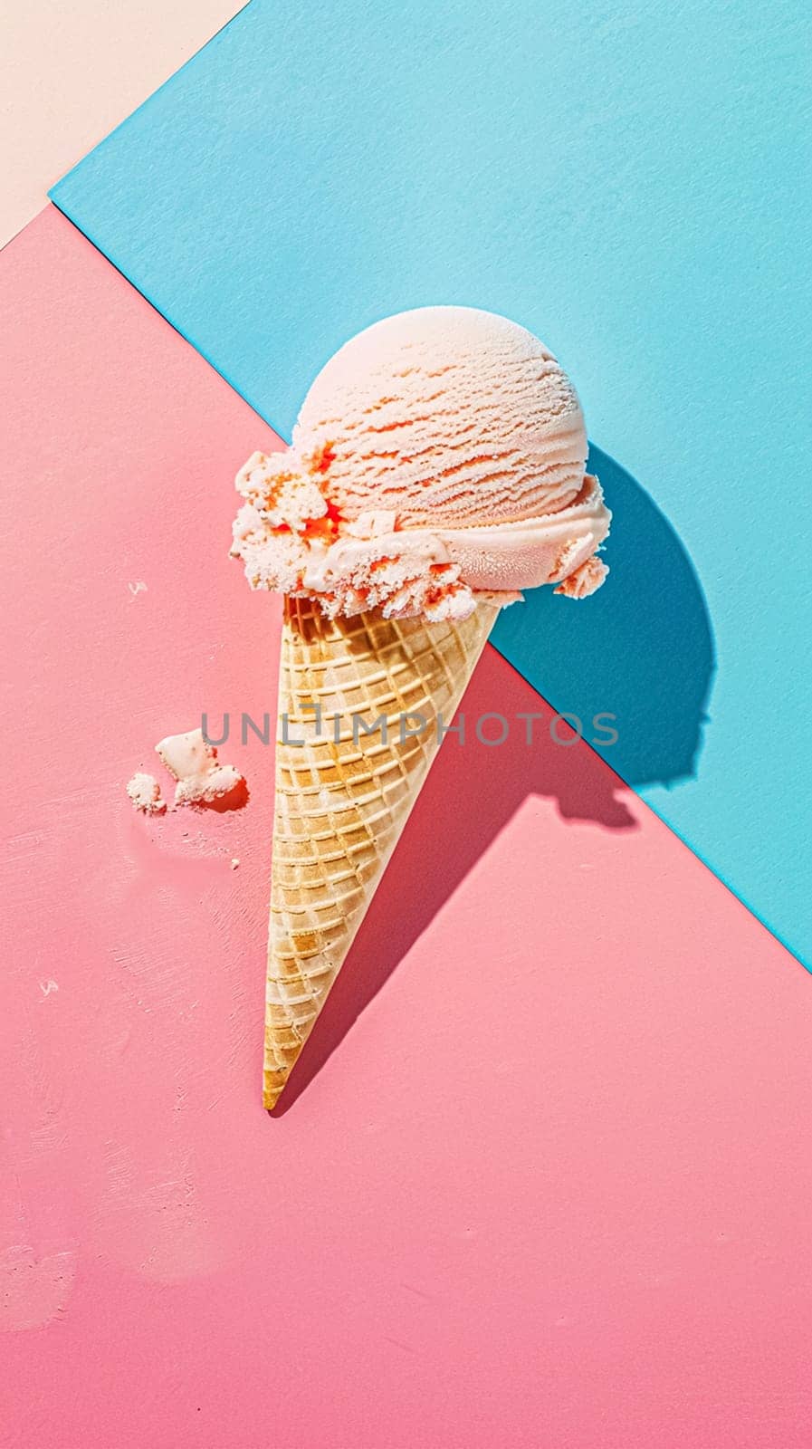 Scoops of ice cream in a waffle cone on colorful background by Olayola
