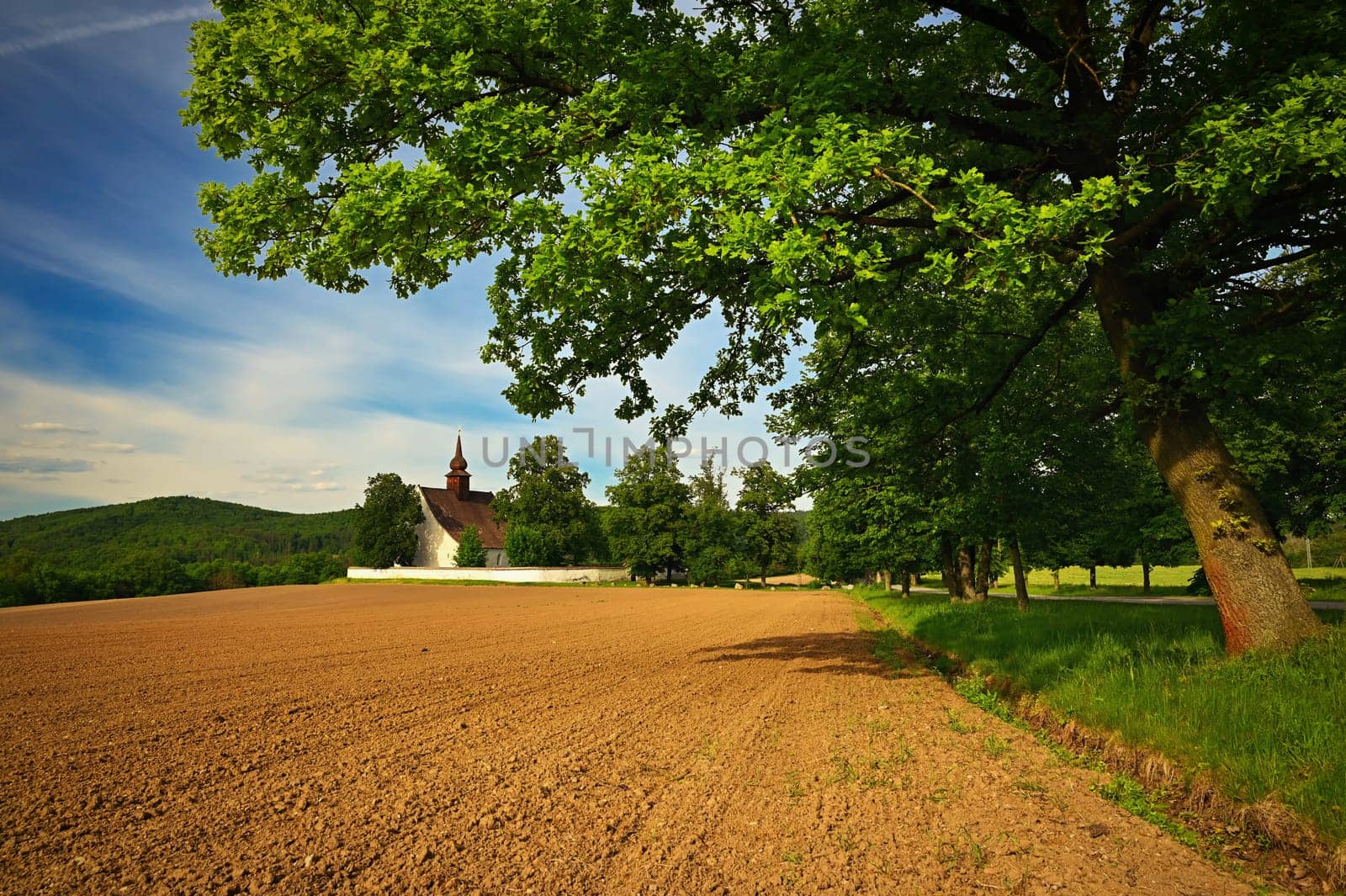 Landscape with a beautiful chapel near castle Veveri. Czech Republic city of Brno. The Chapel of the Mother of God.