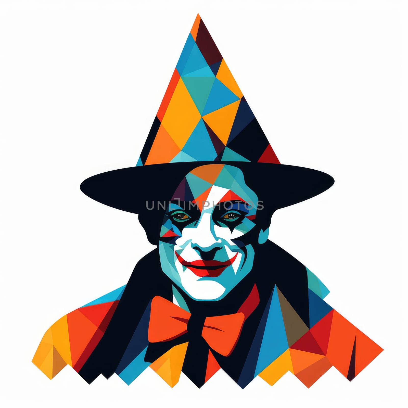 Abstract image of a clown in bright vector pop art style. Template for poster, sticker, t-shirt print, etc. Template for poster, sticker, t-shirt print, etc.