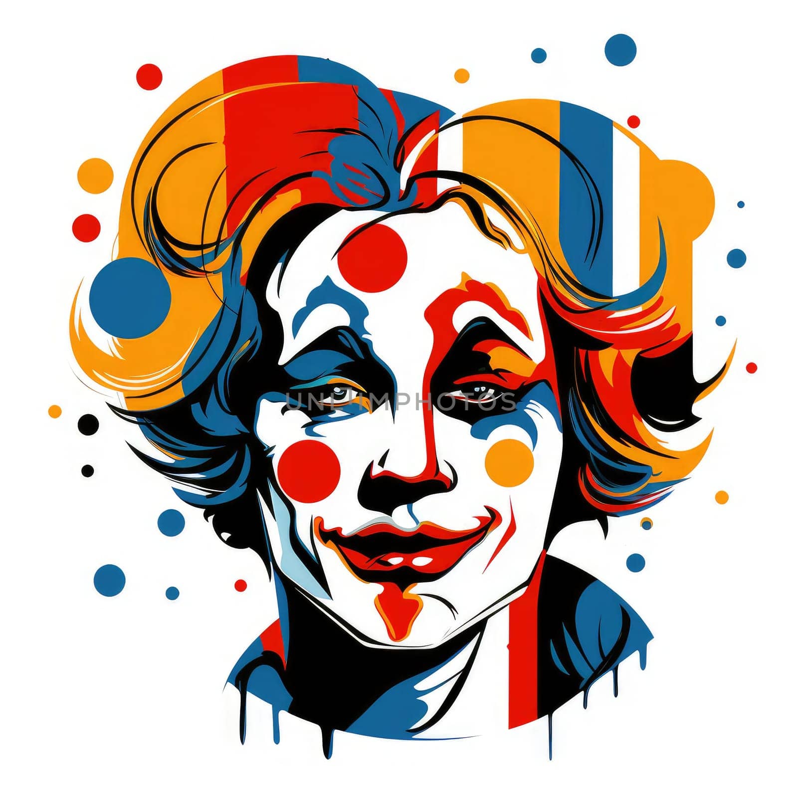 Abstract image of a clown in bright vector pop art style by palinchak