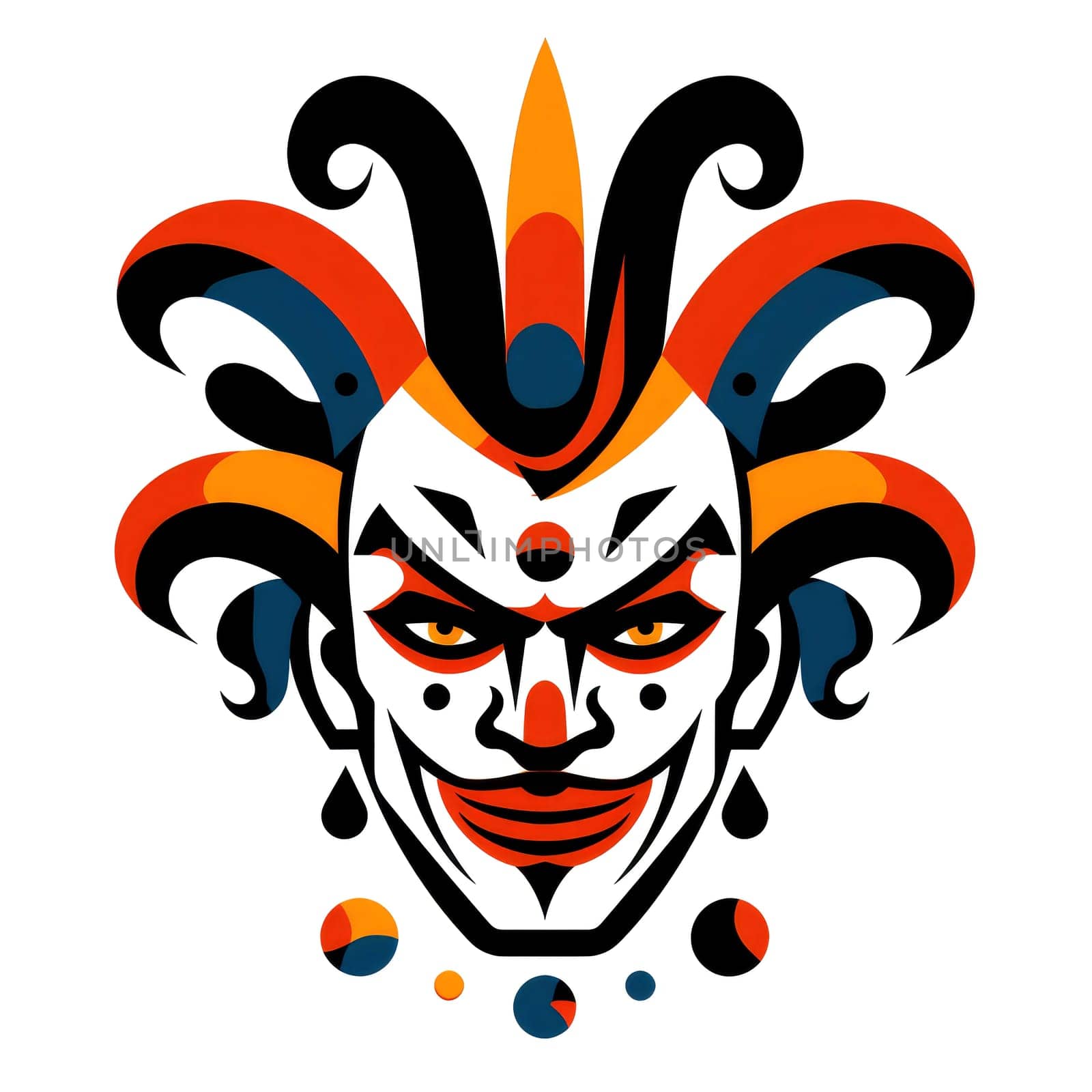 Abstract image of a clown in bright vector pop art style. Template for poster, sticker, t-shirt print, etc. Template for poster, sticker, t-shirt print, etc.