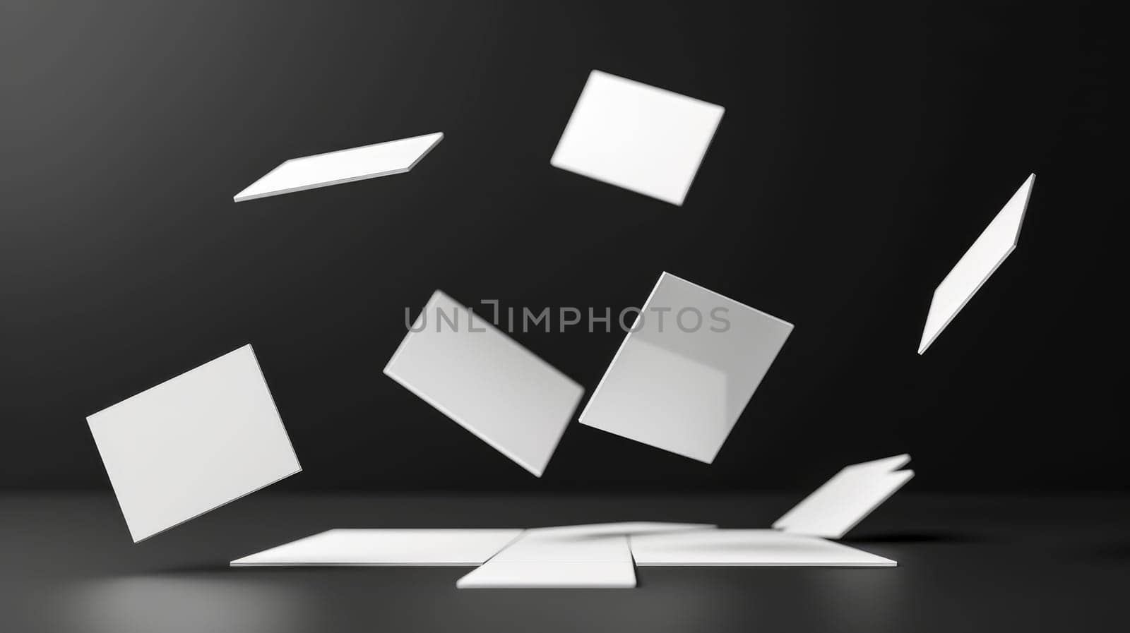 A collection of white cards with a black background.