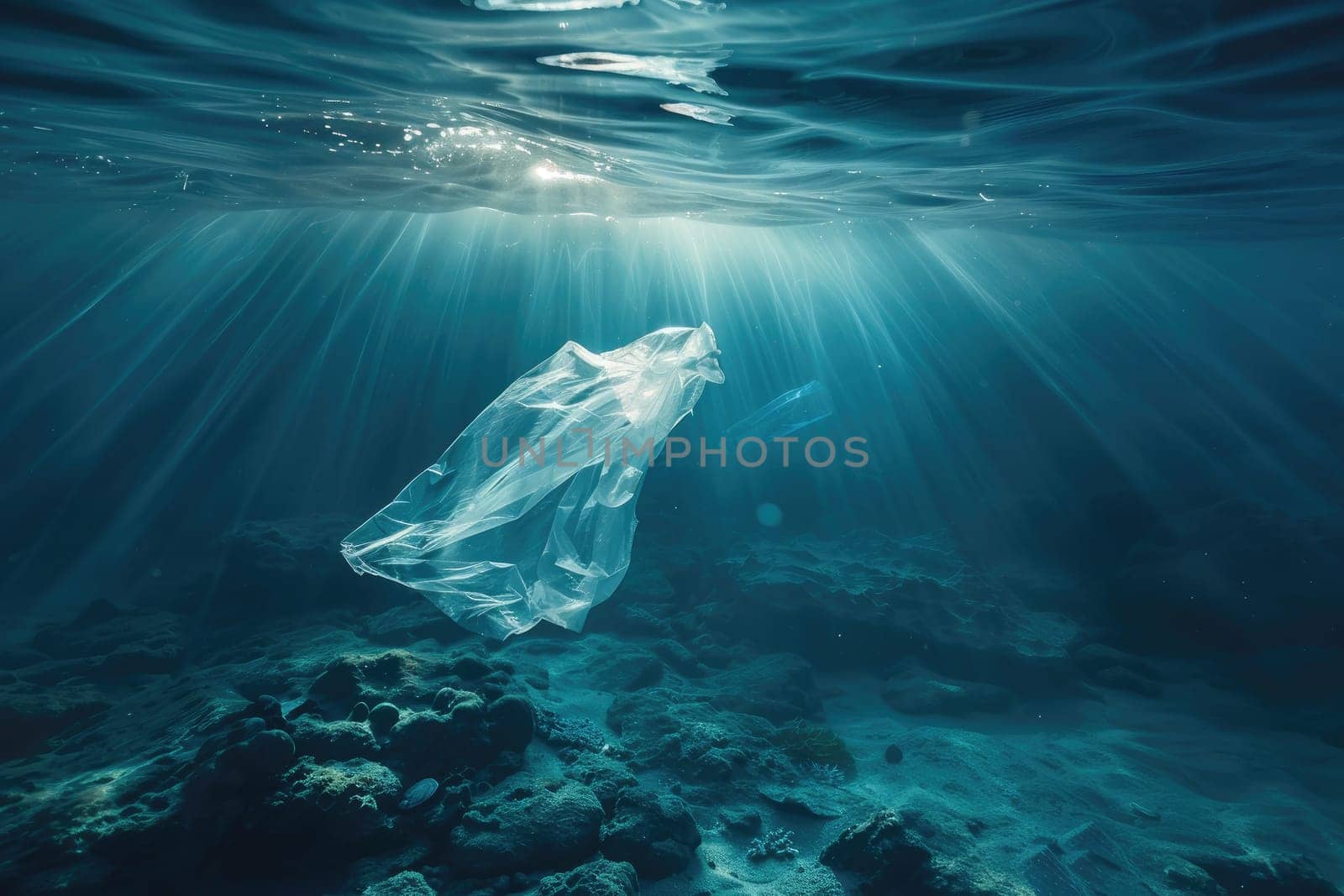 Plastic pollution in the ocean, Stop ocean plastic pollution, Save our ocean, Banner background.