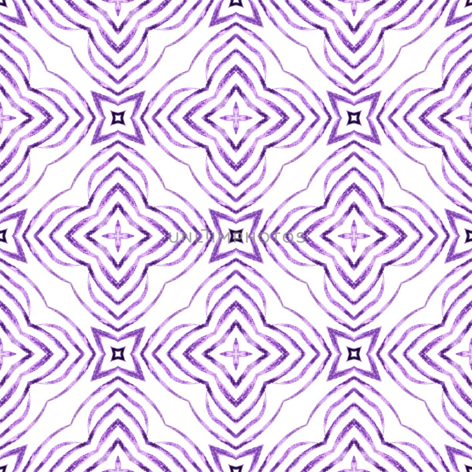 Textile ready emotional print, swimwear fabric, wallpaper, wrapping. Purple enchanting boho chic summer design. Repeating striped hand drawn border. Striped hand drawn design.