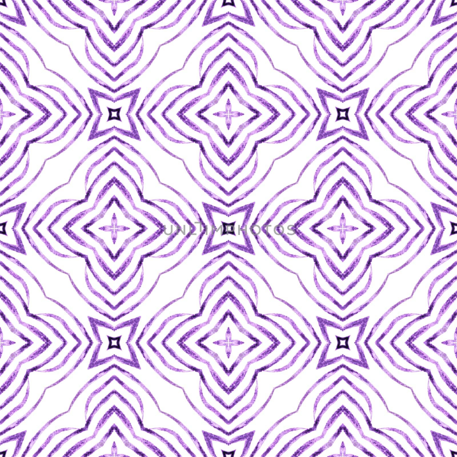 Textile ready emotional print, swimwear fabric, wallpaper, wrapping. Purple enchanting boho chic summer design. Repeating striped hand drawn border. Striped hand drawn design.