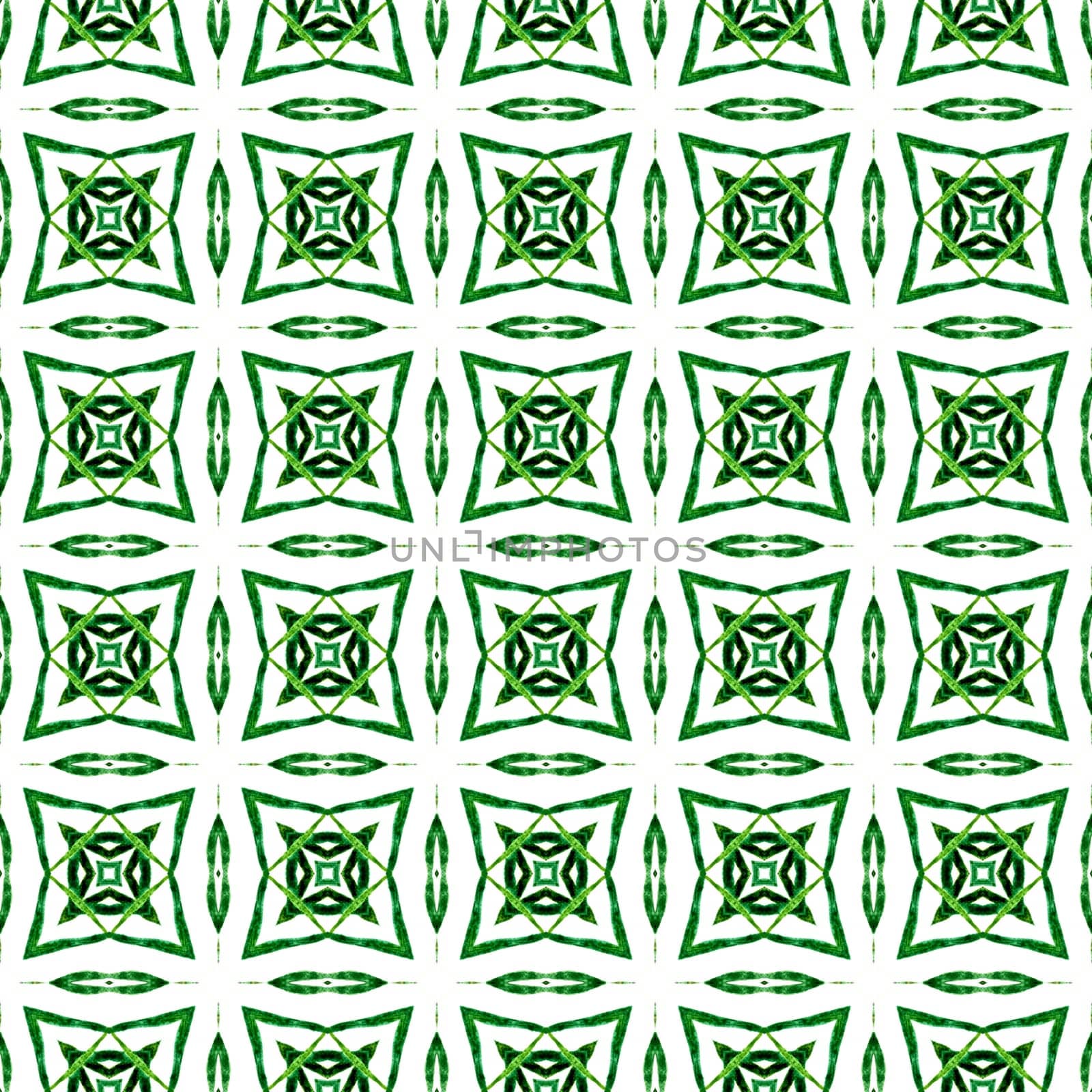 Medallion seamless pattern. Green imaginative boho chic summer design. Textile ready valuable print, swimwear fabric, wallpaper, wrapping. Watercolor medallion seamless border.