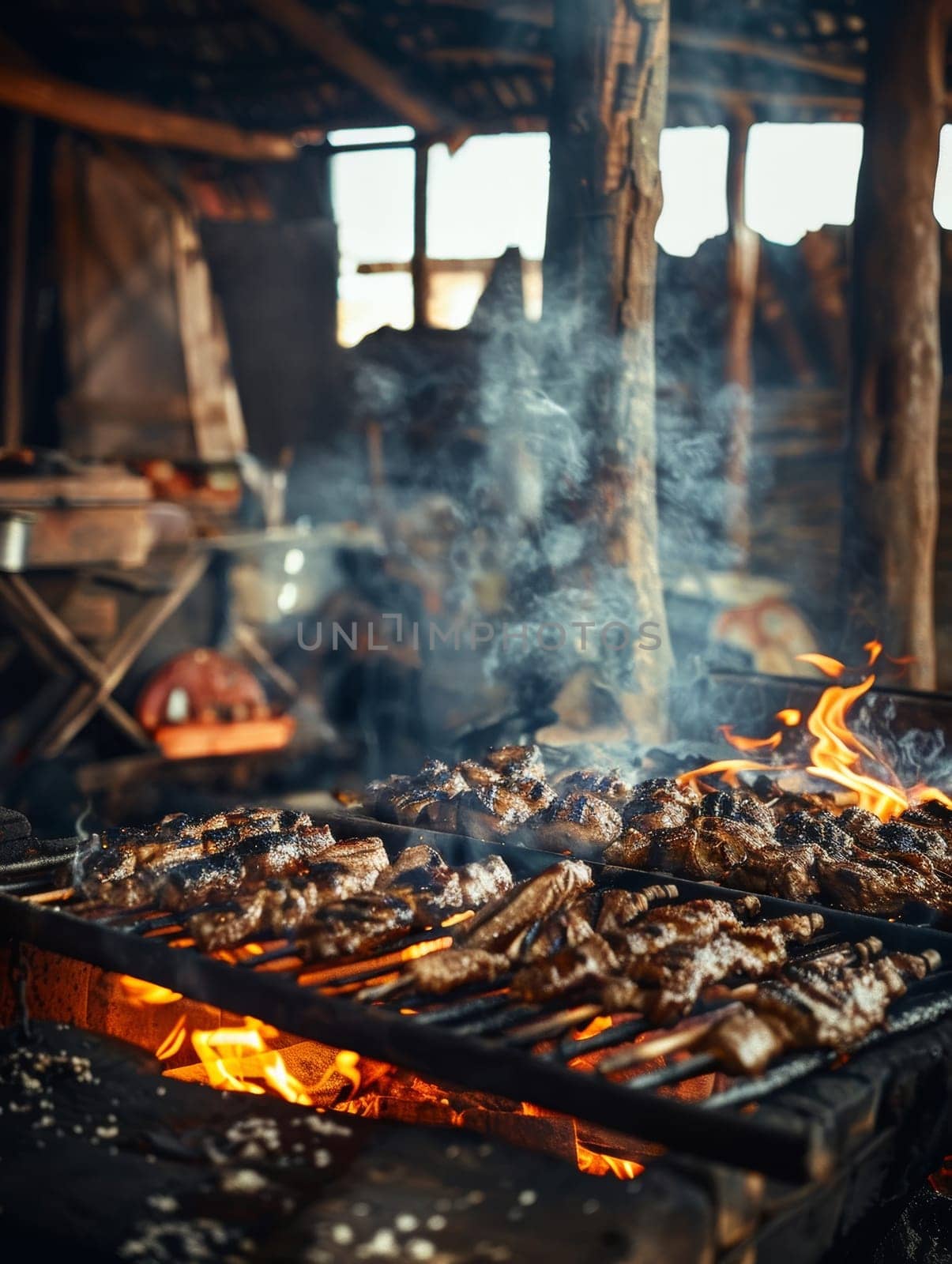 Kapana, a traditional Namibian dish of grilled, spiced meat typically sold in open-air markets. This flavorful and smoky street food represents the vibrant culinary culture of Africa. by sfinks