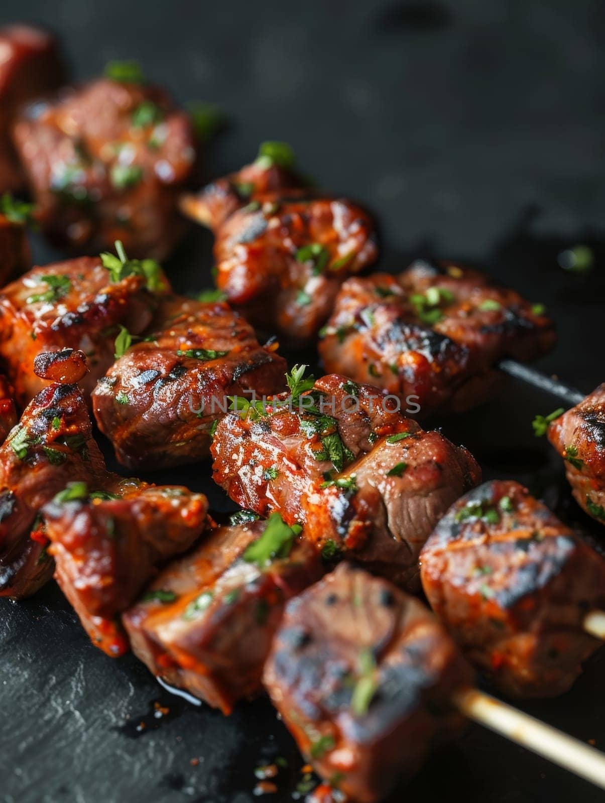 Peruvian anticuchos, skewers of grilled heart meat marinated in garlic and spices, representing the bold and flavorful culinary heritage of Peru. by sfinks