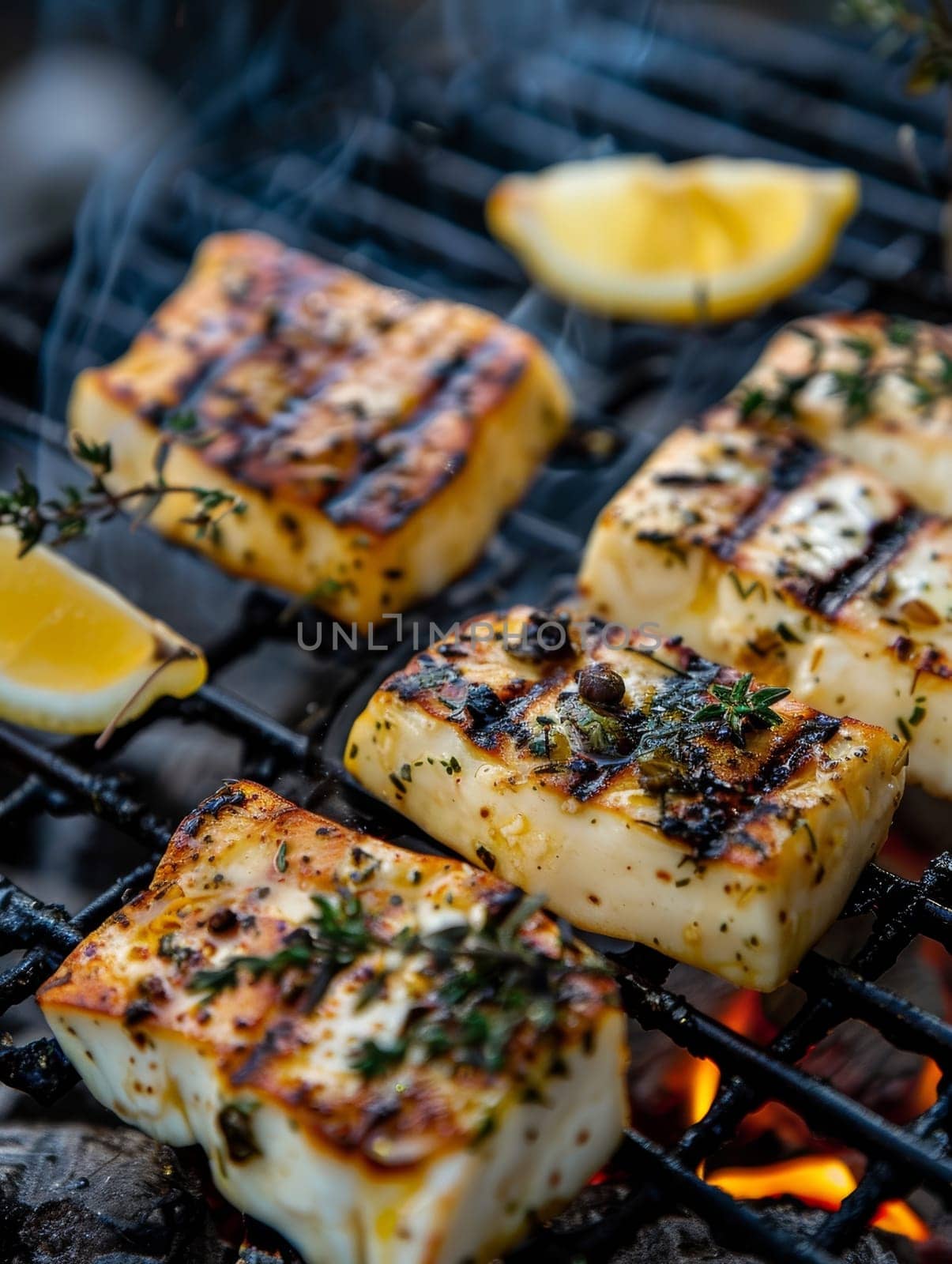 Authentic Cypriot halloumi cheese, grilled to perfection and served with fresh lemon wedges and a drizzle of fragrant olive oil - a mouthwatering representation of the rich culinary traditions
