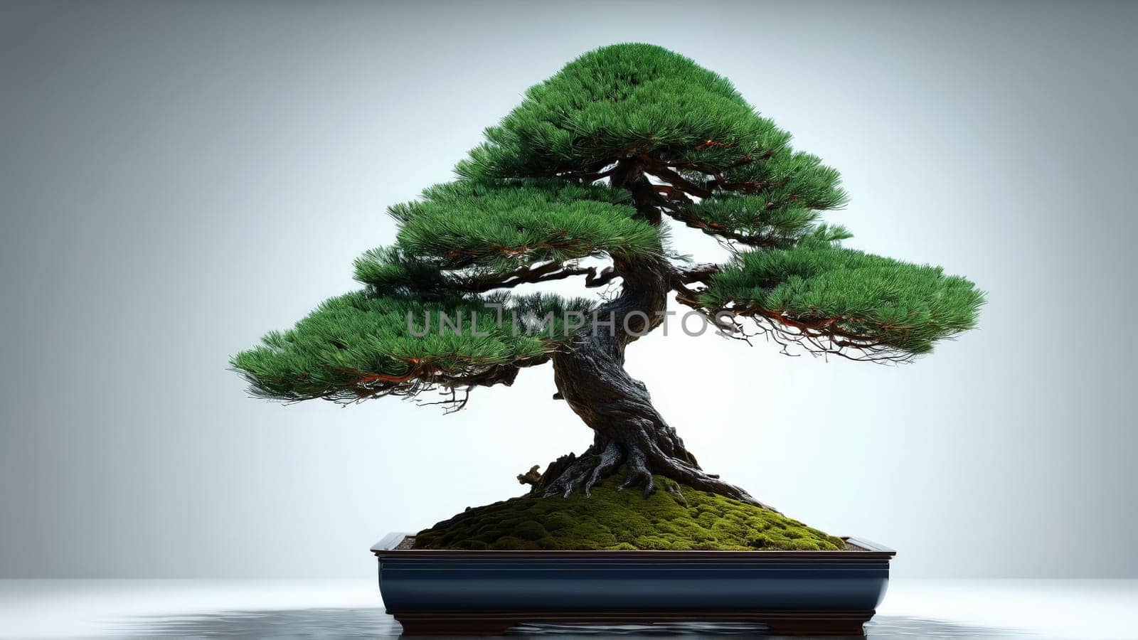 Majestic spruce bonsai with tiered branches and rich een needles sleek minimalist lines crisp shadows by panophotograph