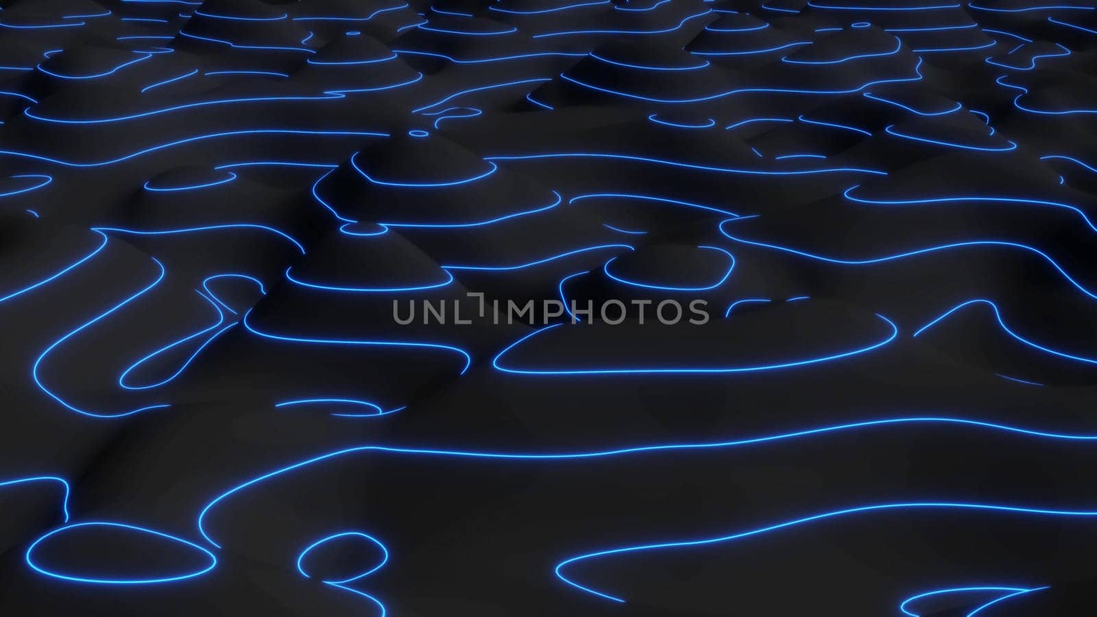 Blue neon curve lines Topography and geography map grid levels 3d render by Zozulinskyi
