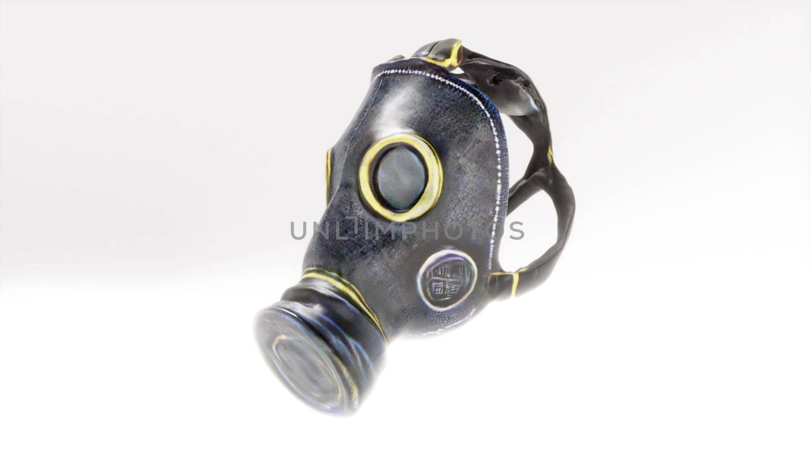 Military gas mask for protection on white bg 3d render