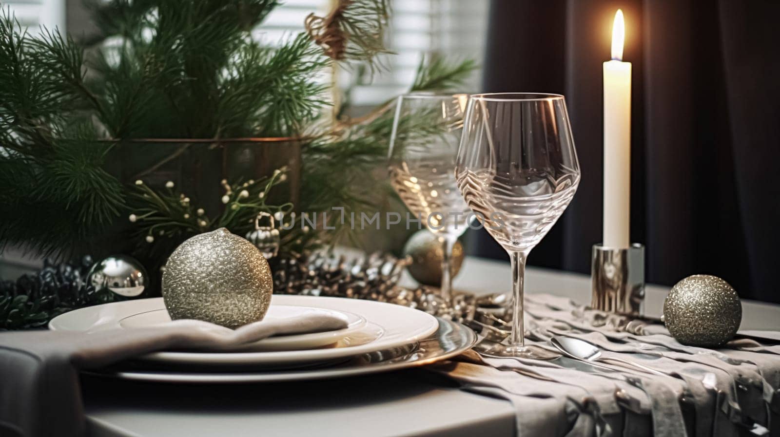 Festive date night tablescape idea, dinner table setting for two and Christmas, New Year, Valentines day decor, English countryside home styling