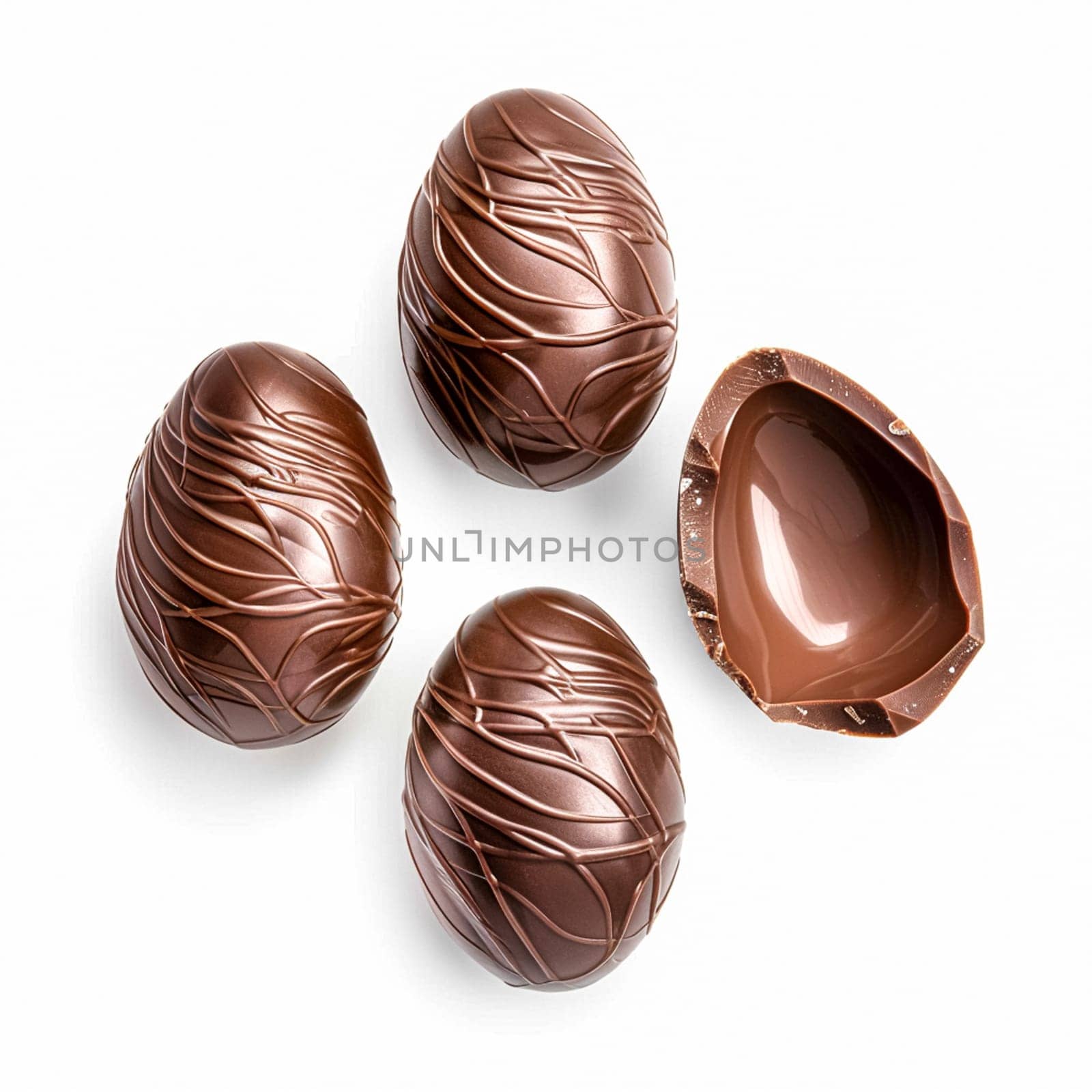 Chocolate Easter egg isolated on white background, sweet holiday present and gift