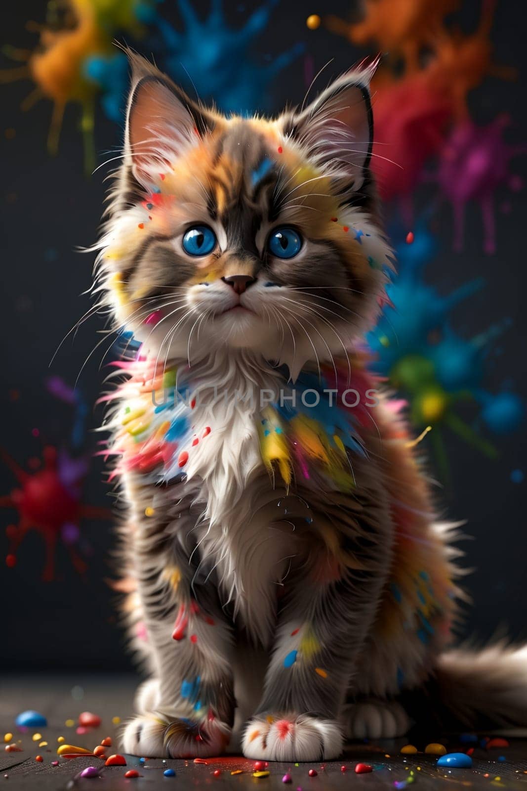 cute kitten with a brush, artist .