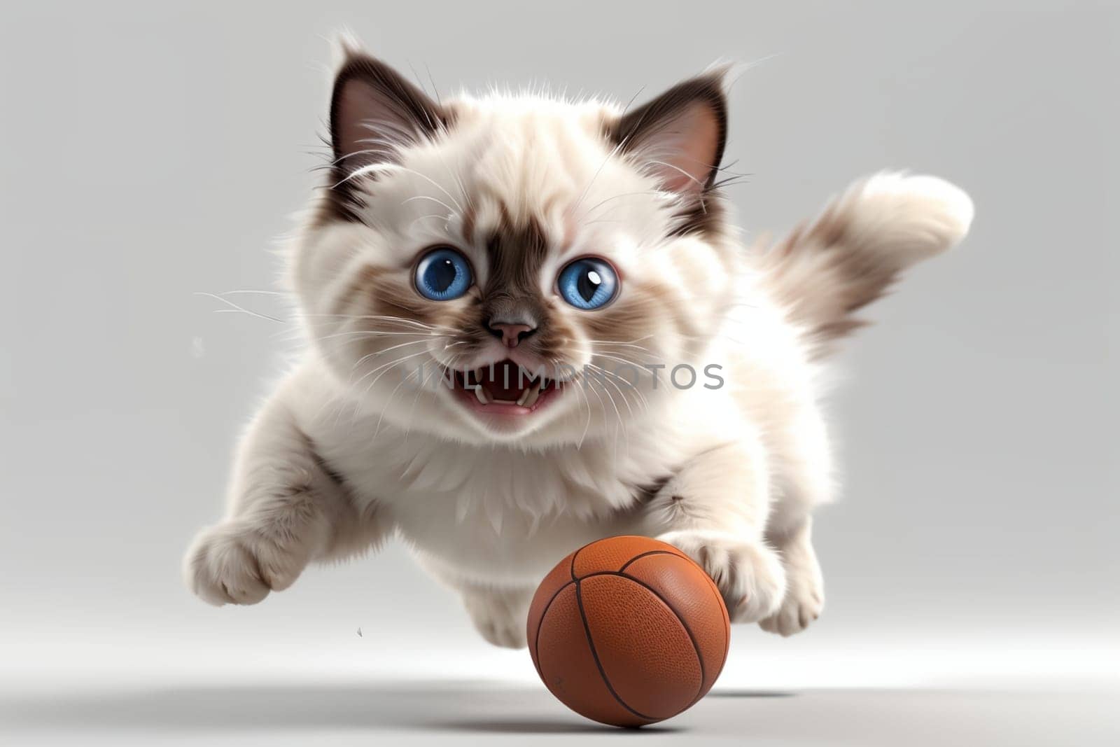 cute kitten playing with a ball, isolated on a white background .
