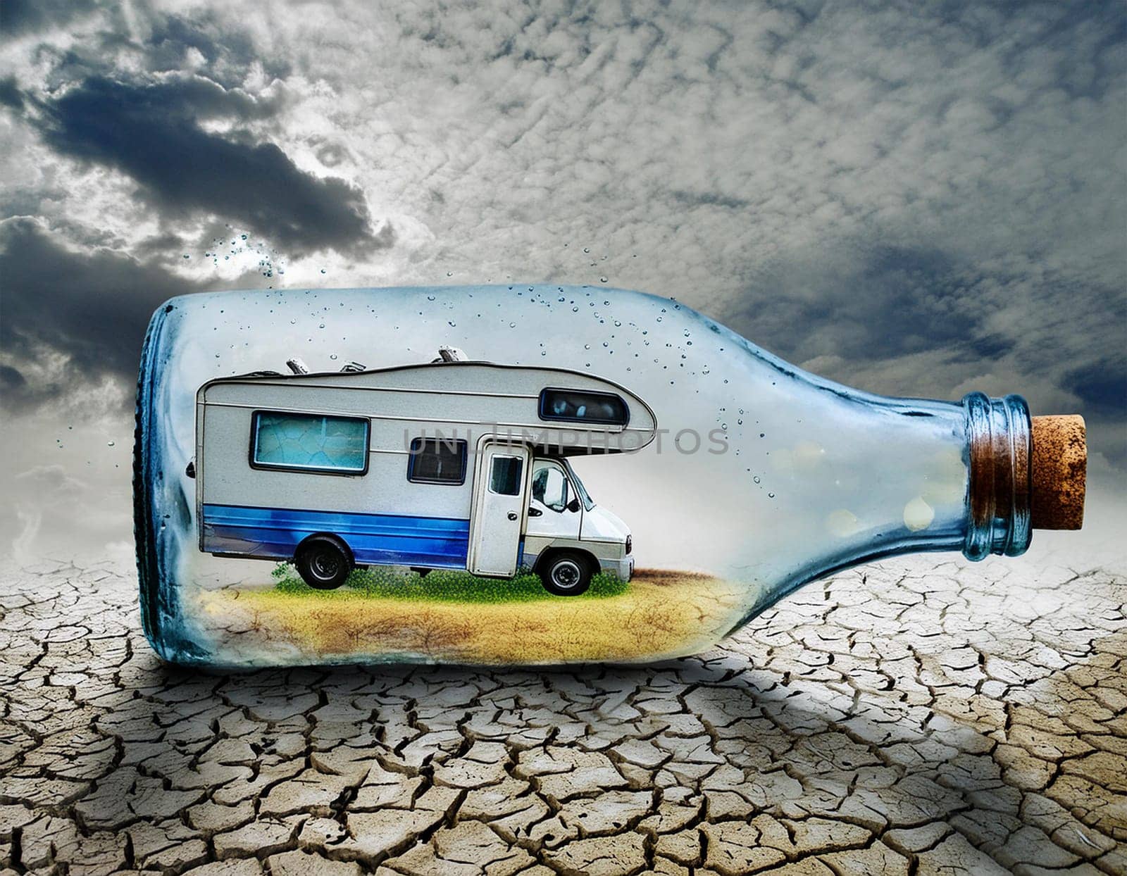 RV camper in a bottle, bottle camper