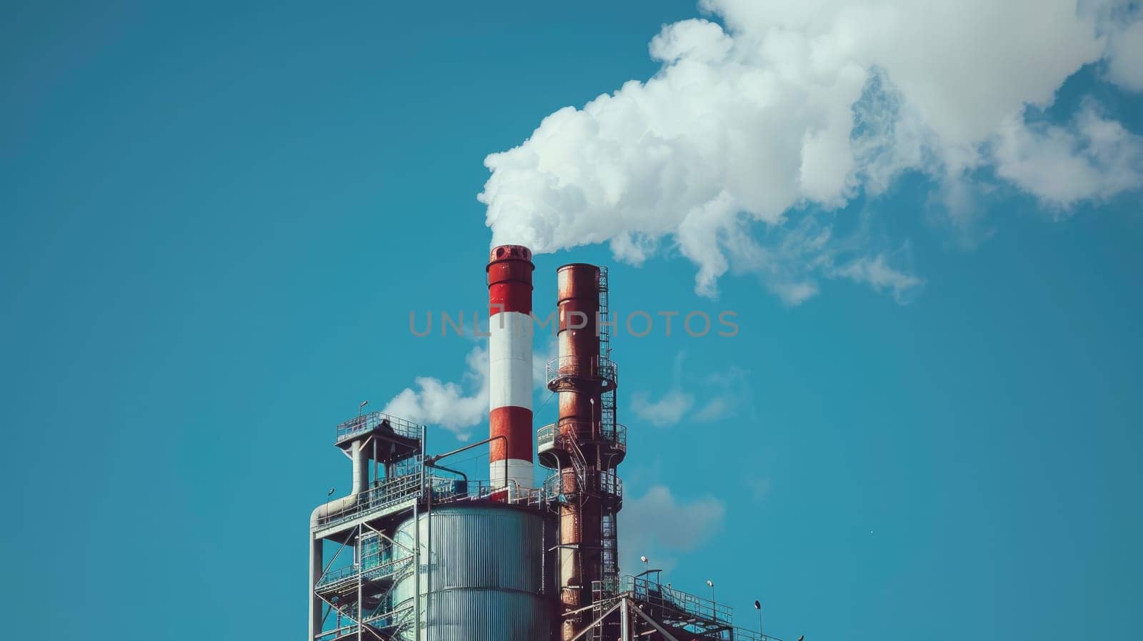 A factory with smoke streams coming out, Smoke coming out of factory chimneys.