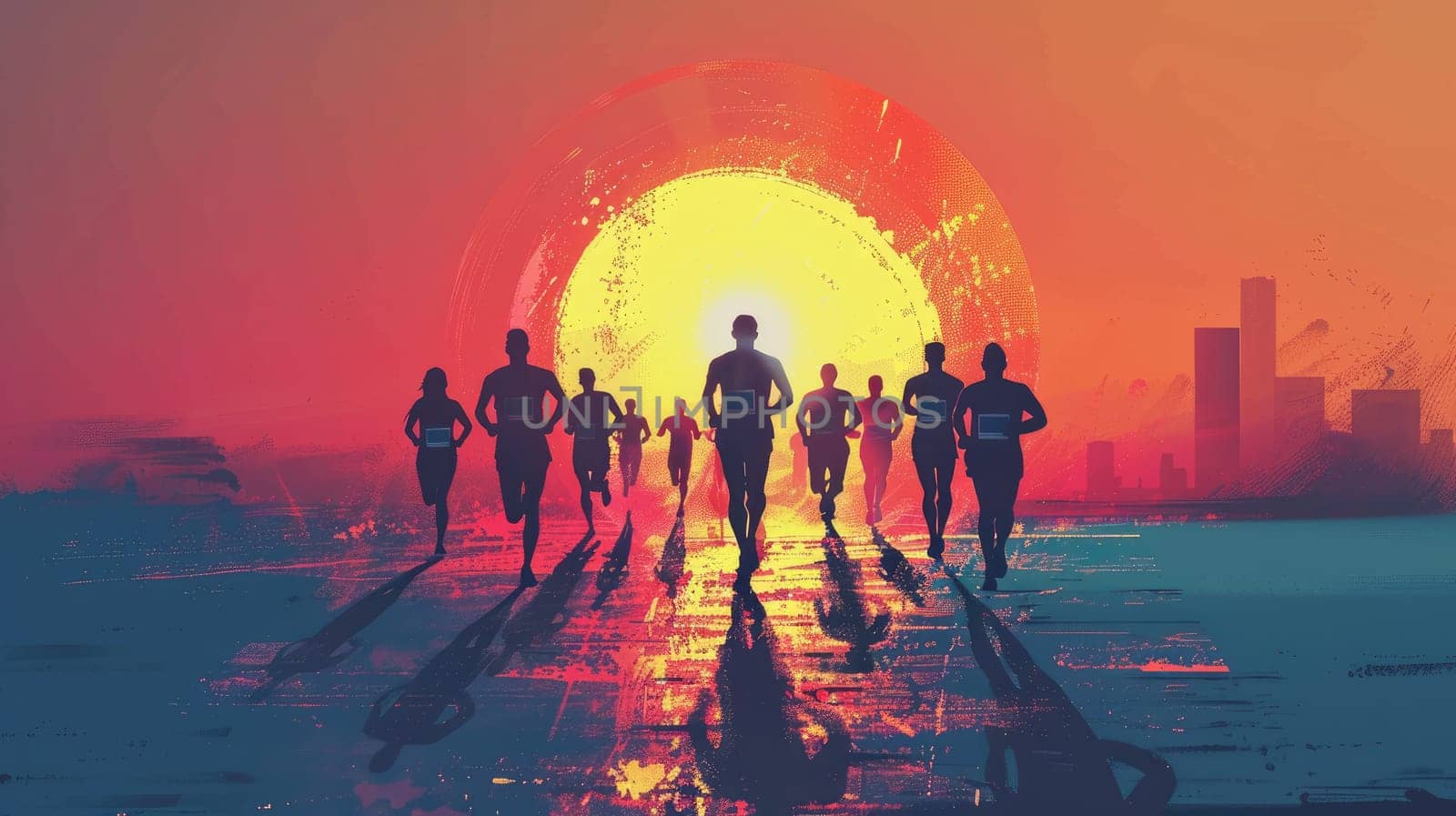 Colorful running marathon poster, Runners, Sport colorful poster illustration by nijieimu