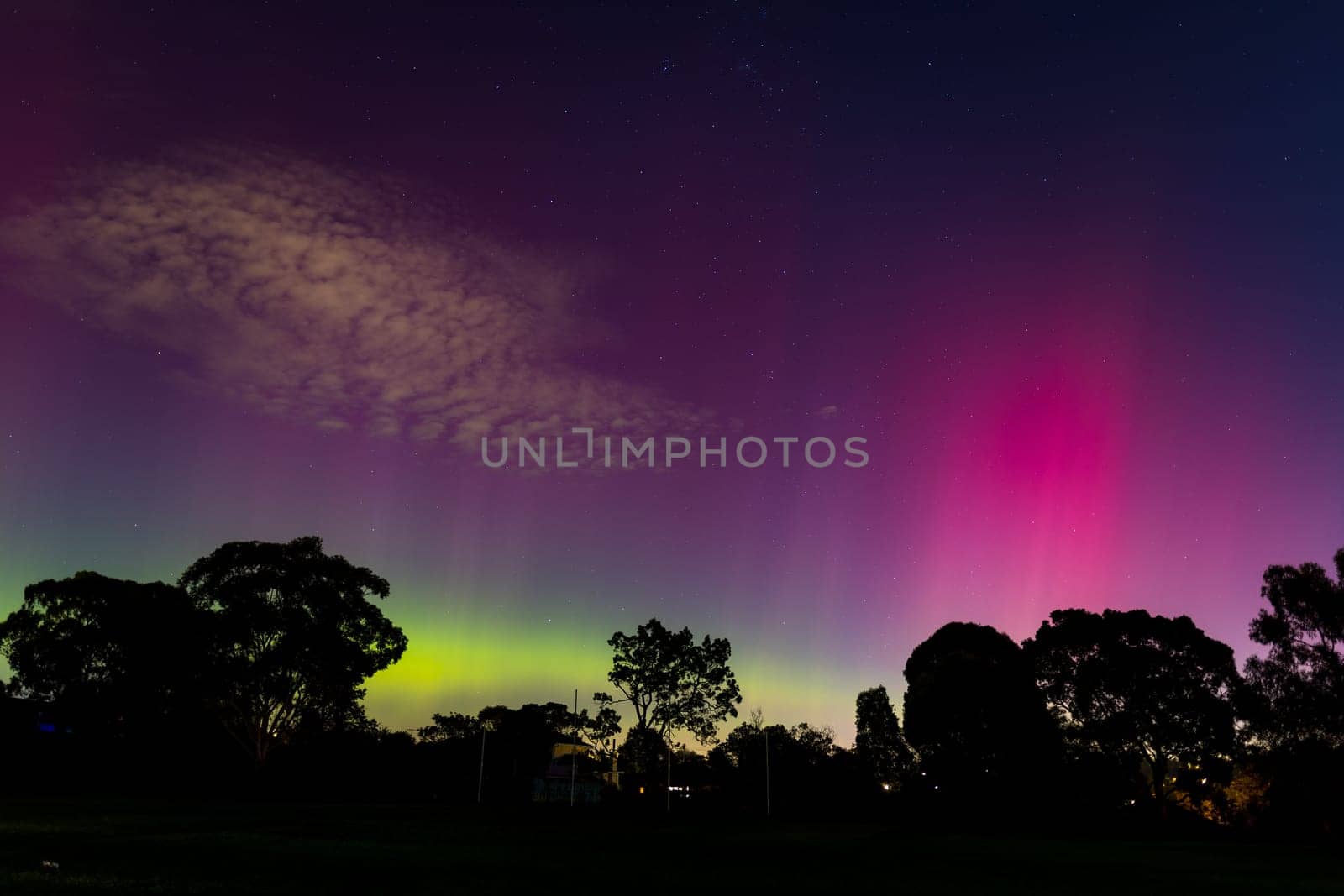 MELBOURNE, AUSTRALIA - MAY 12: Increased solar activity results in the rare Aurora Australis being visible in southerly areas of Australia. This image taken from Macleod in suburban Melbourne, Australia on May 12th 2024.