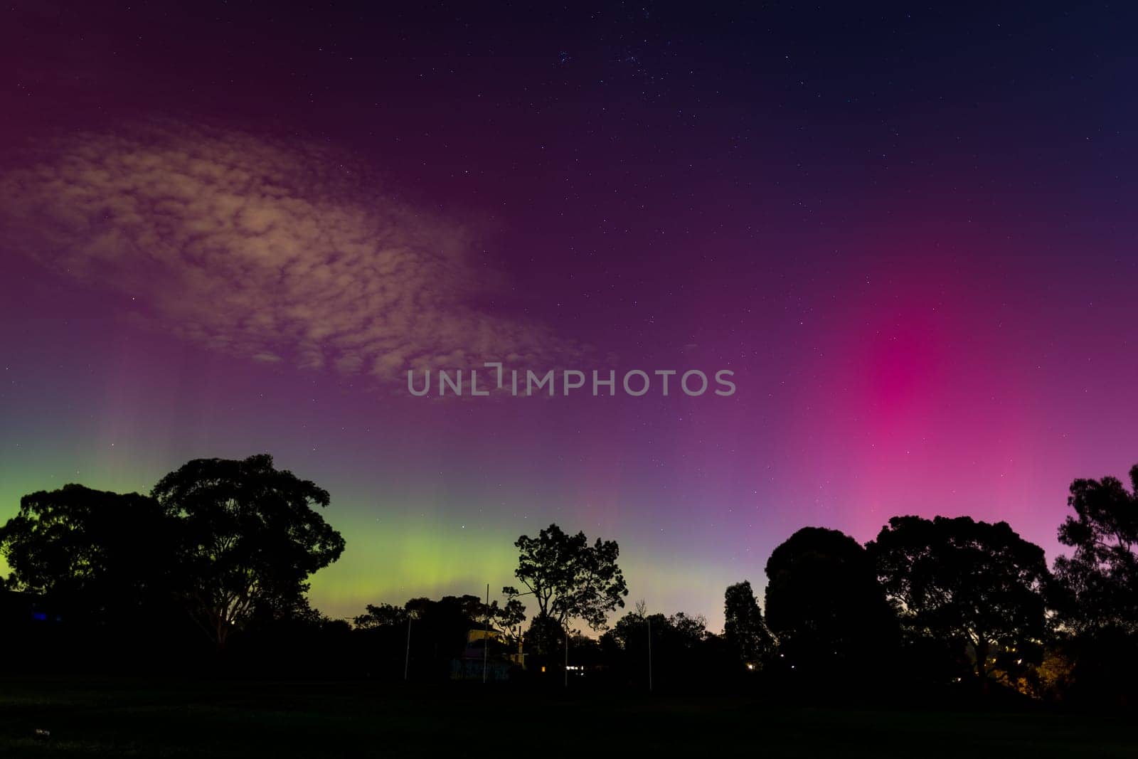 MELBOURNE, AUSTRALIA - MAY 12: Increased solar activity results in the rare Aurora Australis being visible in southerly areas of Australia. This image taken from Macleod in suburban Melbourne, Australia on May 12th 2024.