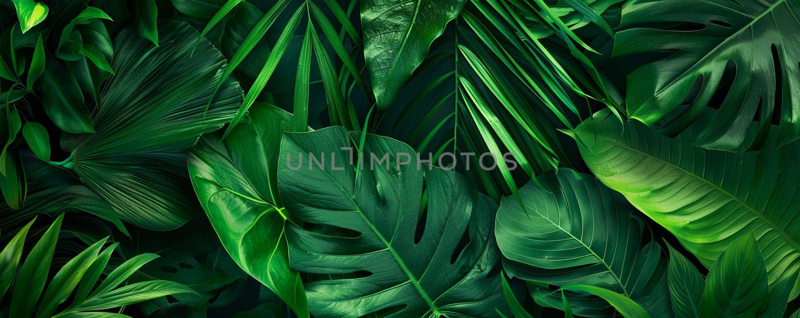 Closeup of Monstera leafs background suitable for wallpaper or to represent as backdrop or mockup. by yom98