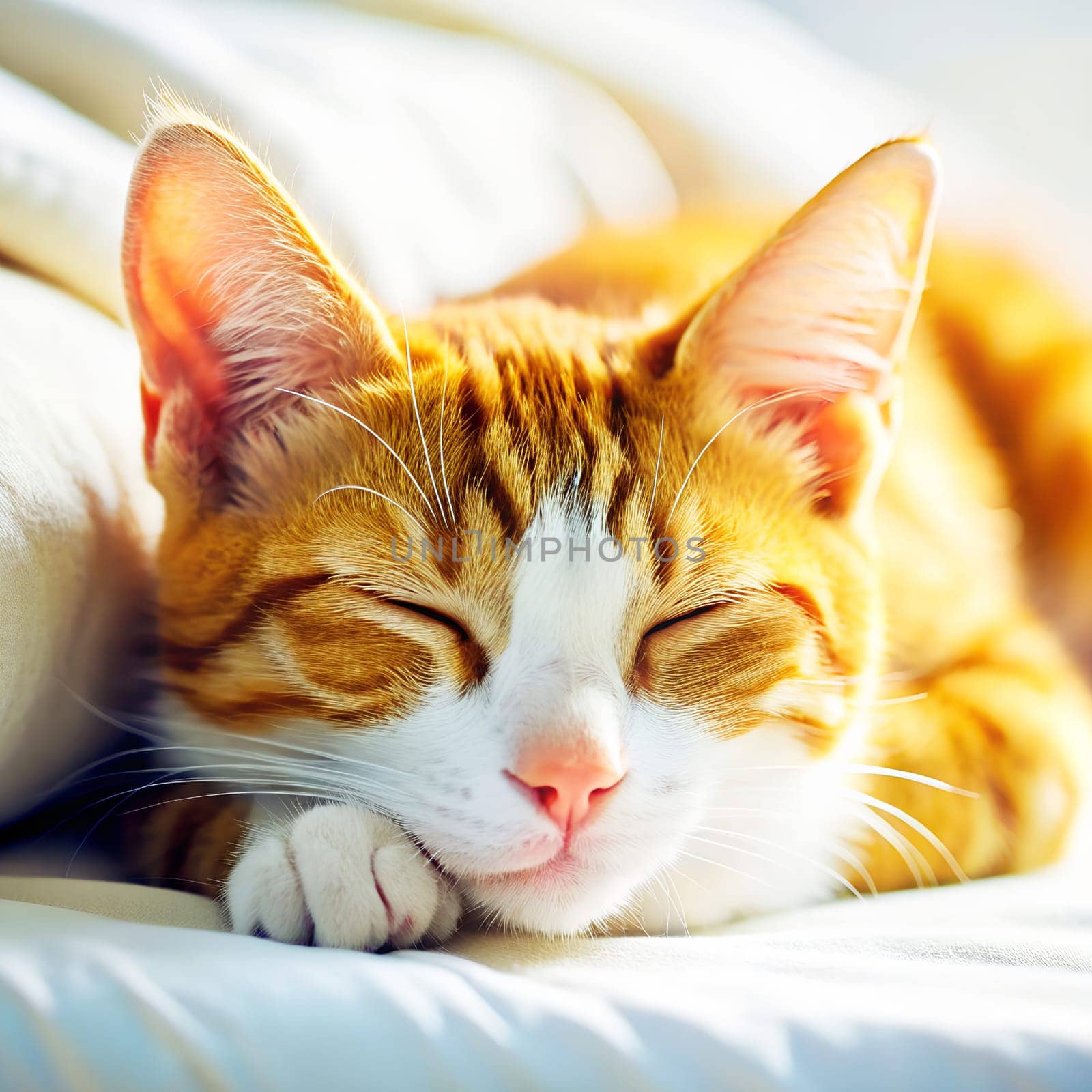 Sleeping orange cat close-up, generated by AI. by Margo
