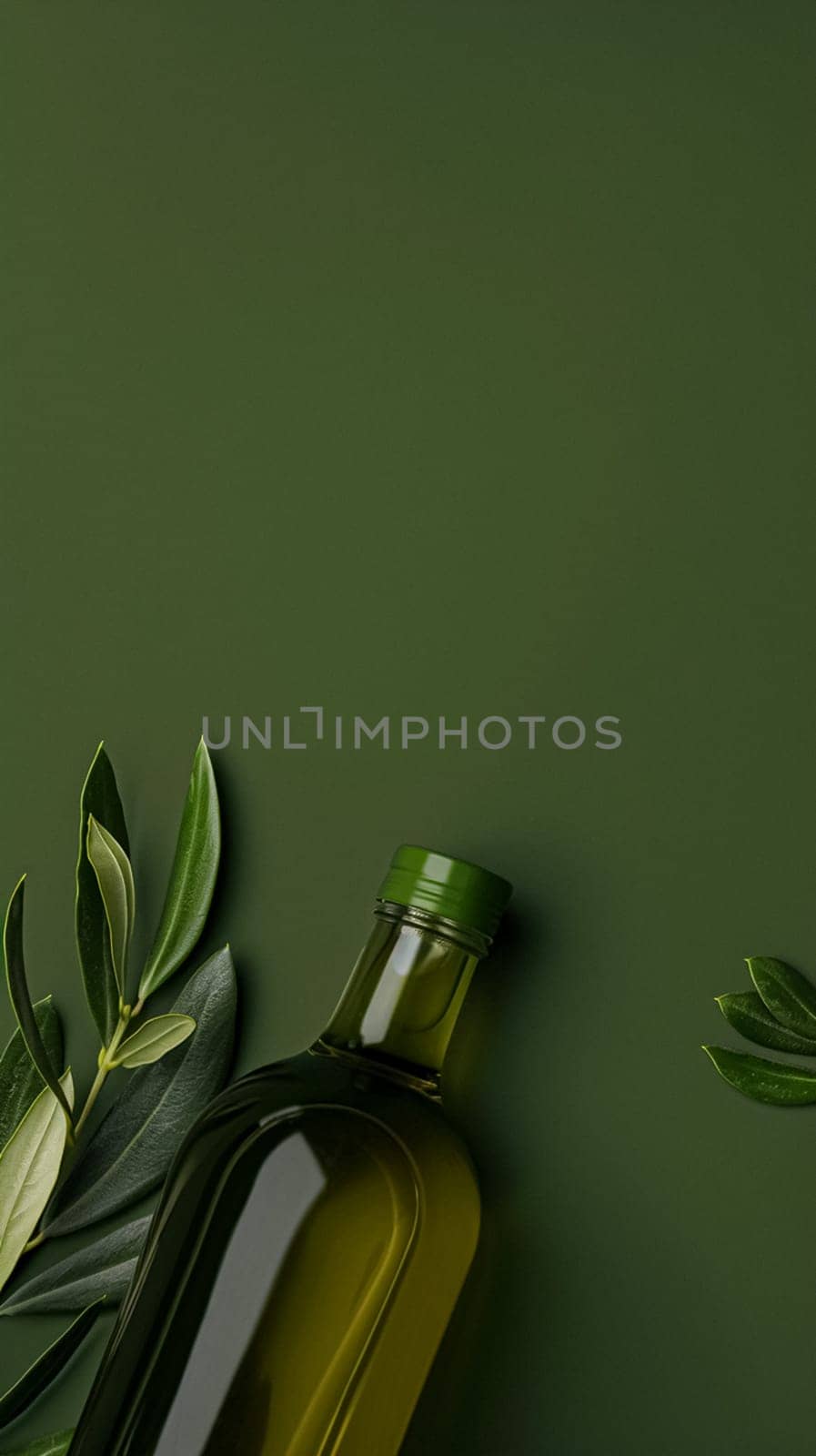 Olive oil bottle ad background with copyspace, vegetable oil commercial produce, food industry and retail concept