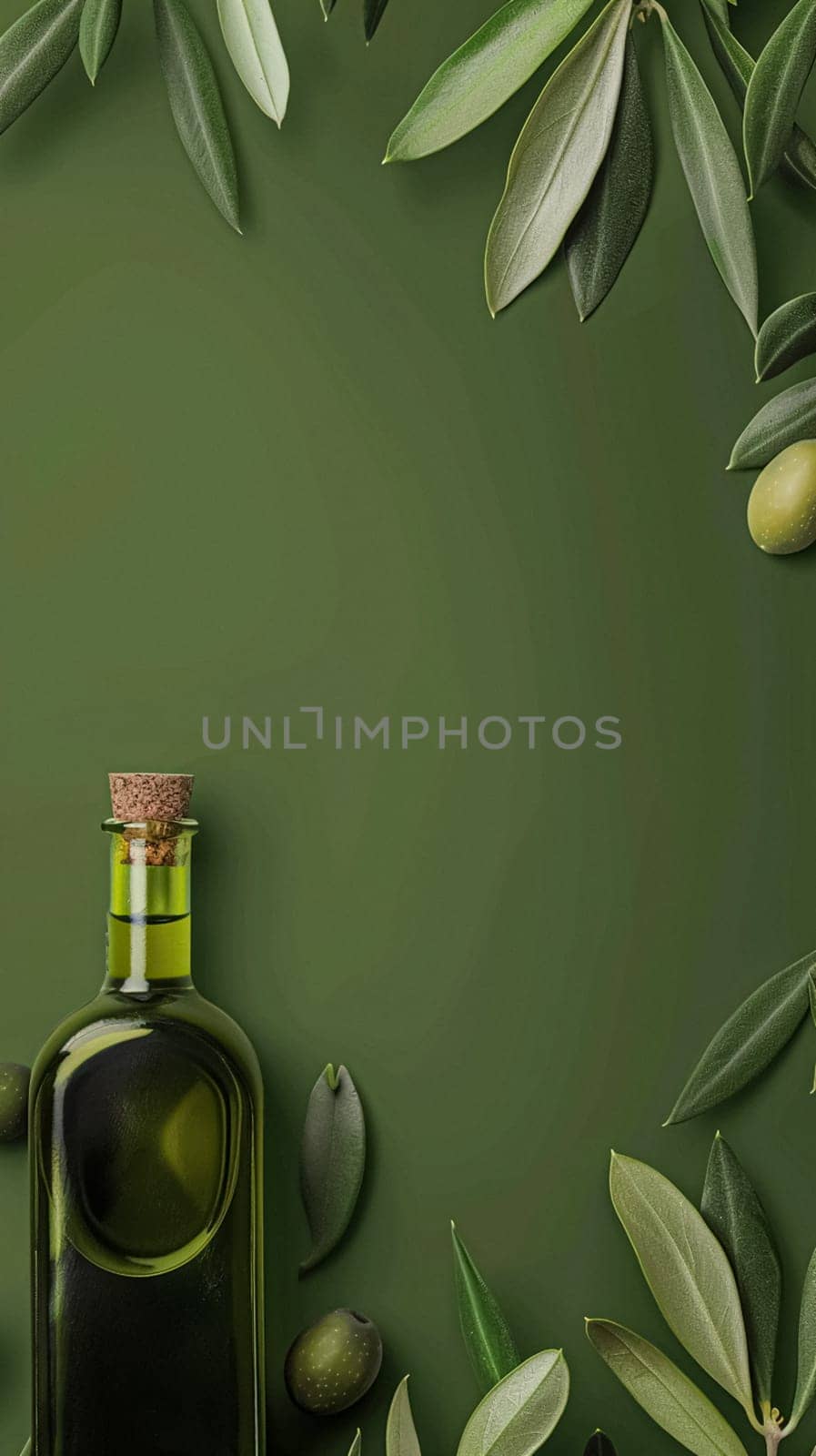 Olive oil bottle ad background with copyspace, vegetable oil commercial produce, food industry and retail concept