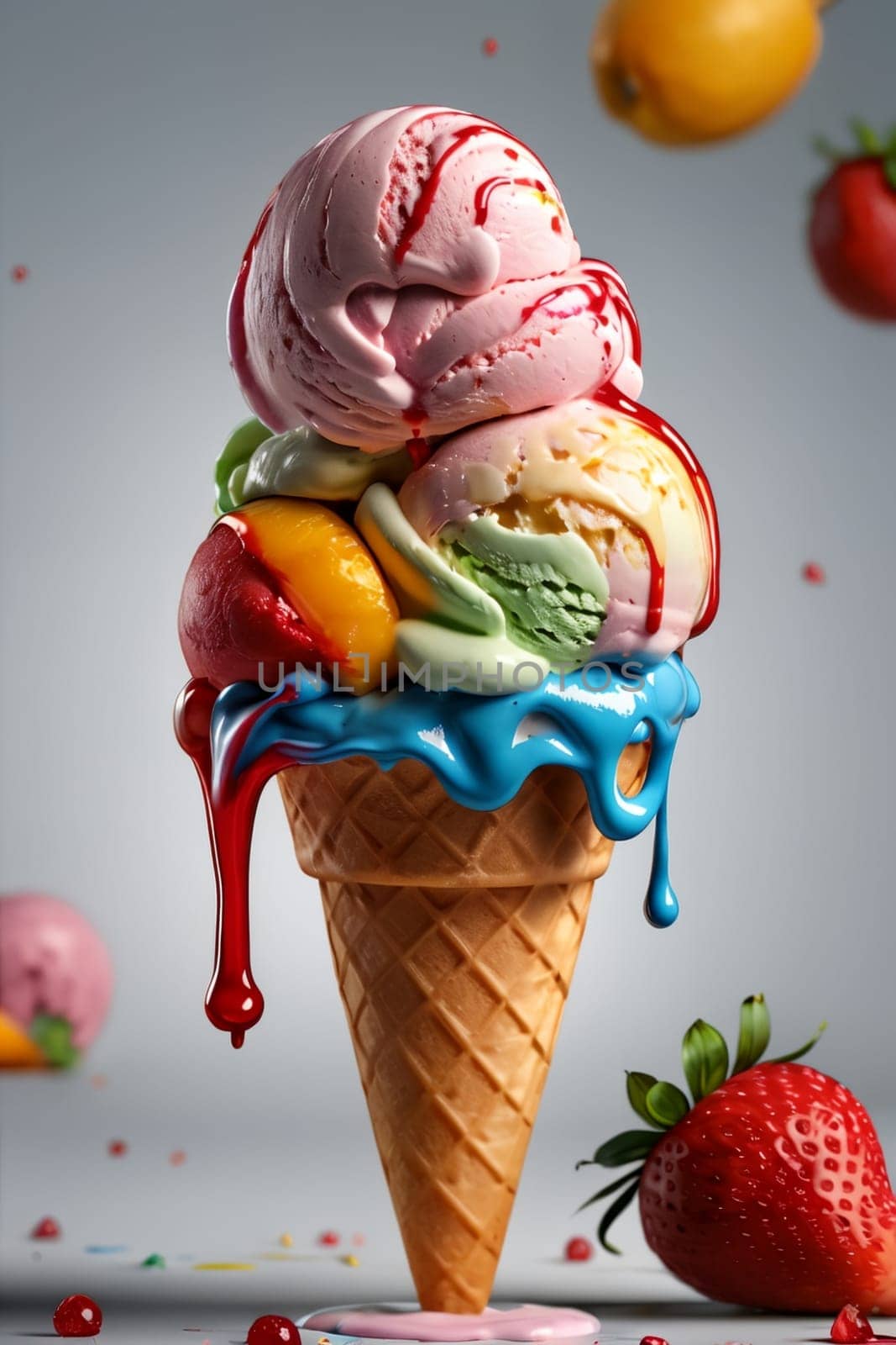 waffle cone with berry ice cream by Rawlik