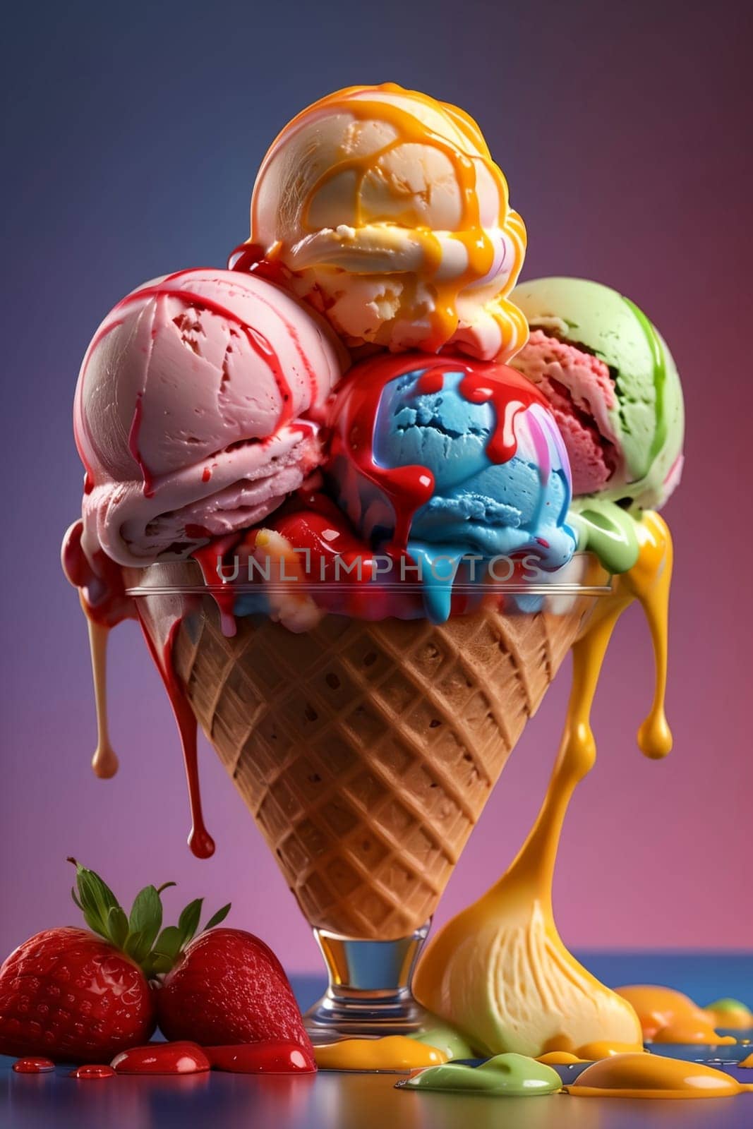 waffle cone with berry ice cream by Rawlik