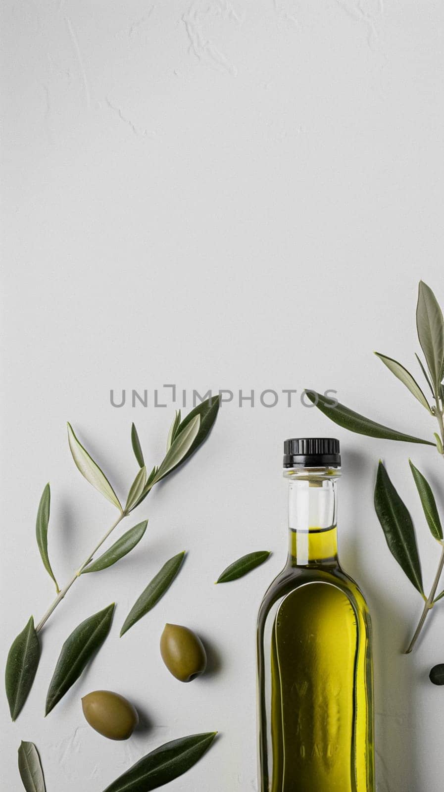 Olive oil bottle ad background with copyspace, vegetable oil commercial produce, food industry and retail concept