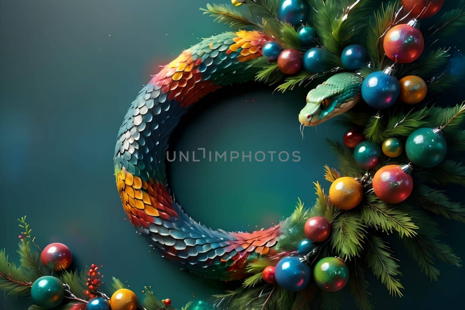 Christmas tree wreath with green snake by Rawlik