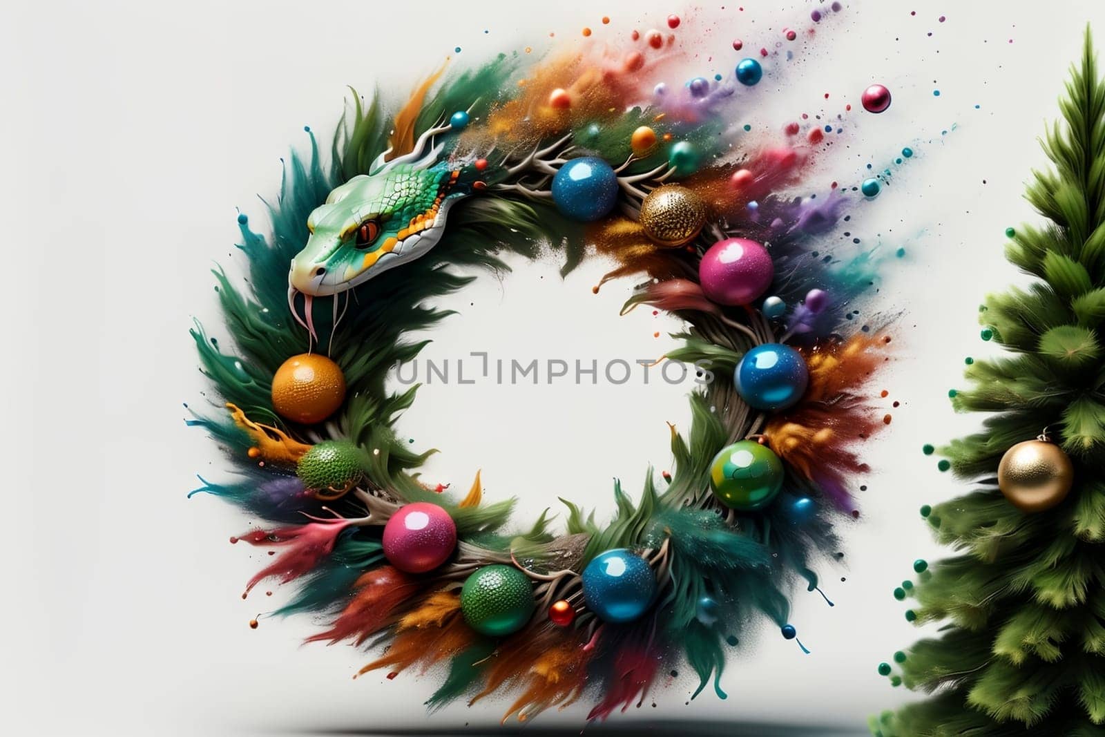 Christmas tree wreath with green snake by Rawlik