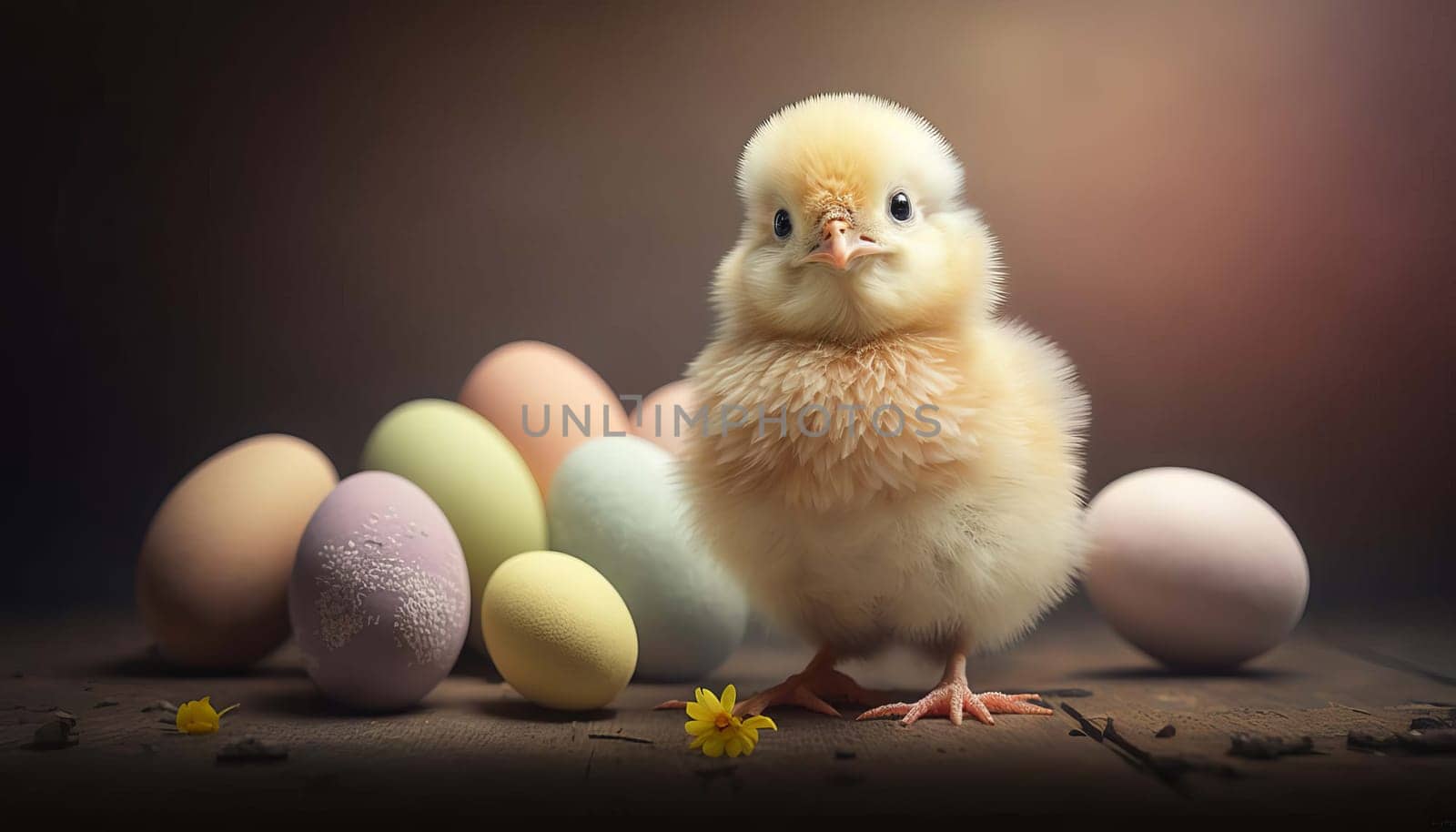 Easter chicken with eggs. Generative AI, by mila1784