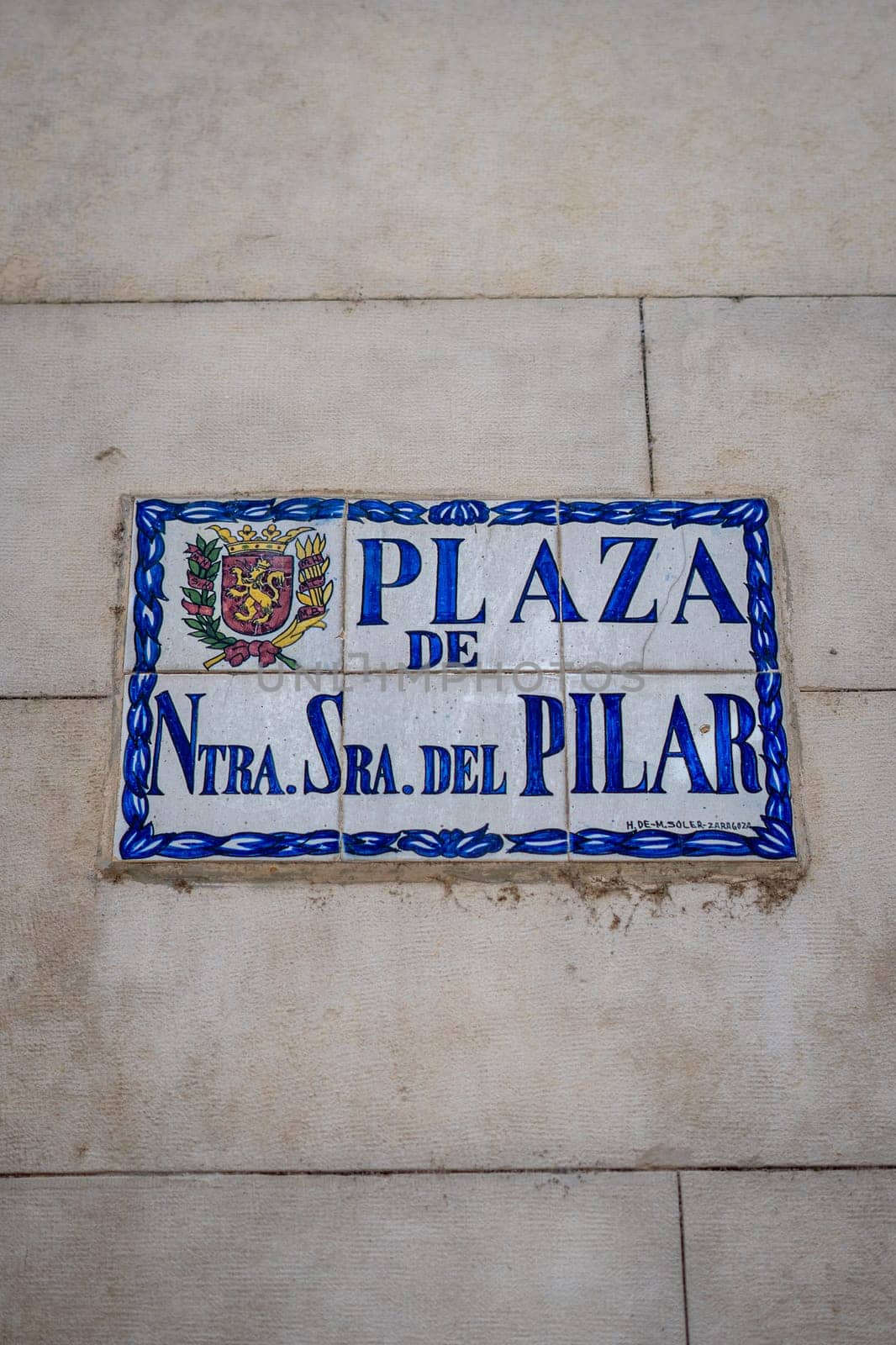 Nuestra Senyora del Pilar Square sign in Zaragoza, Spain