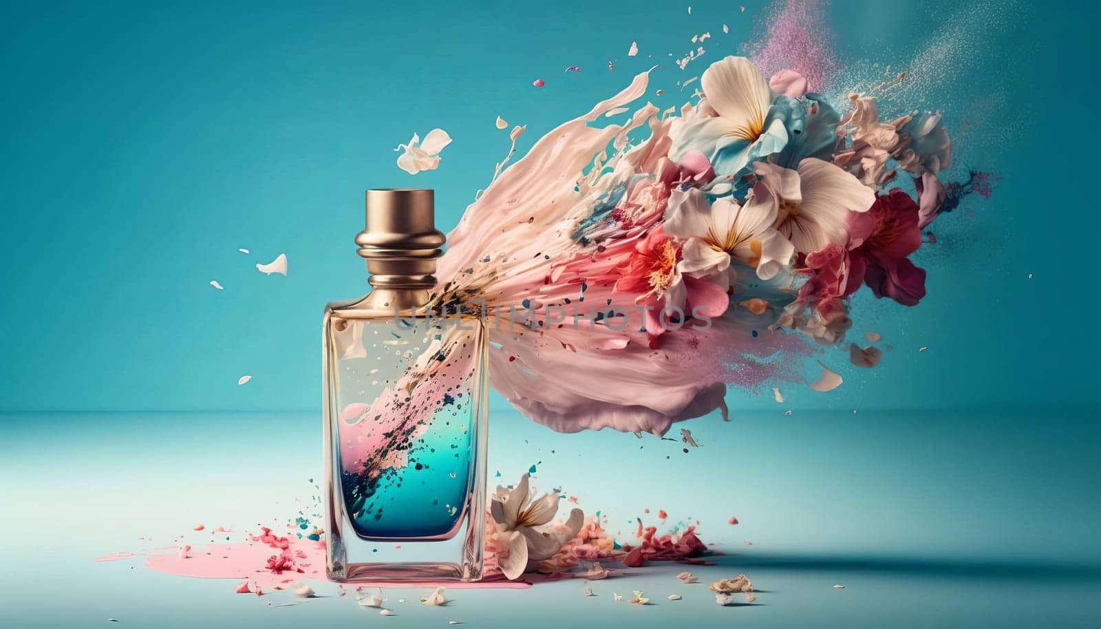 Perfume with floral aroma burst. Generative AI,