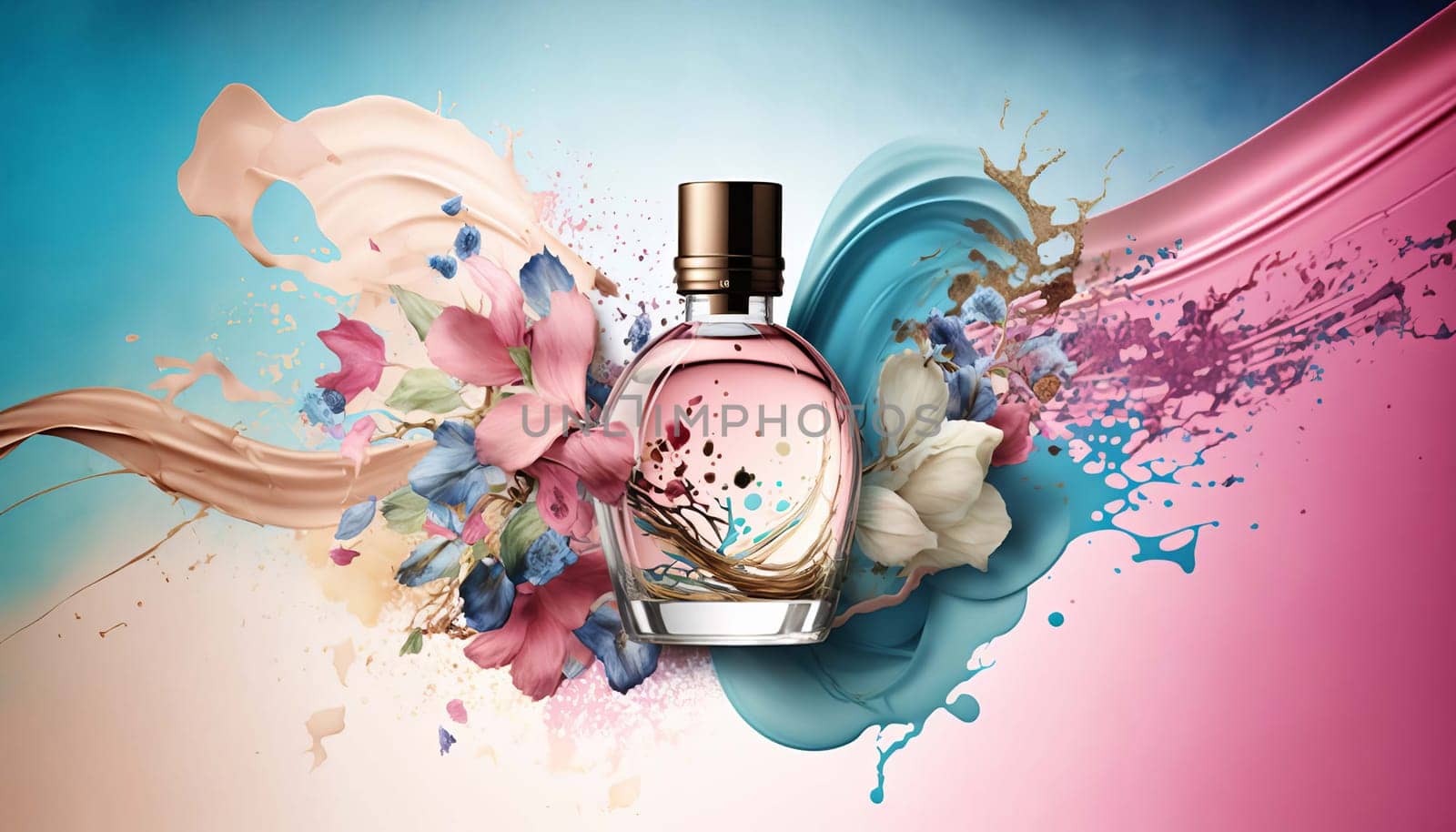 Perfume with floral aroma burst. Generative AI,