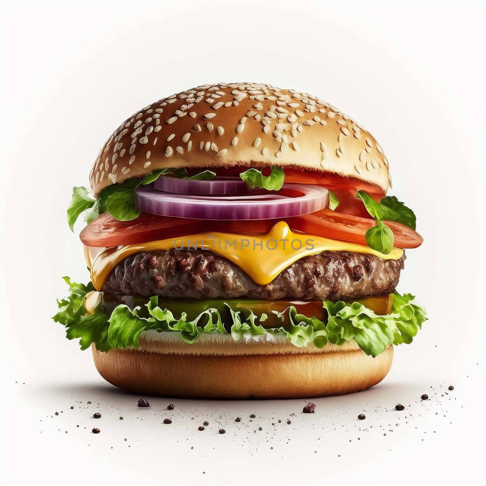 Burger isolate on white background. Generative AI,