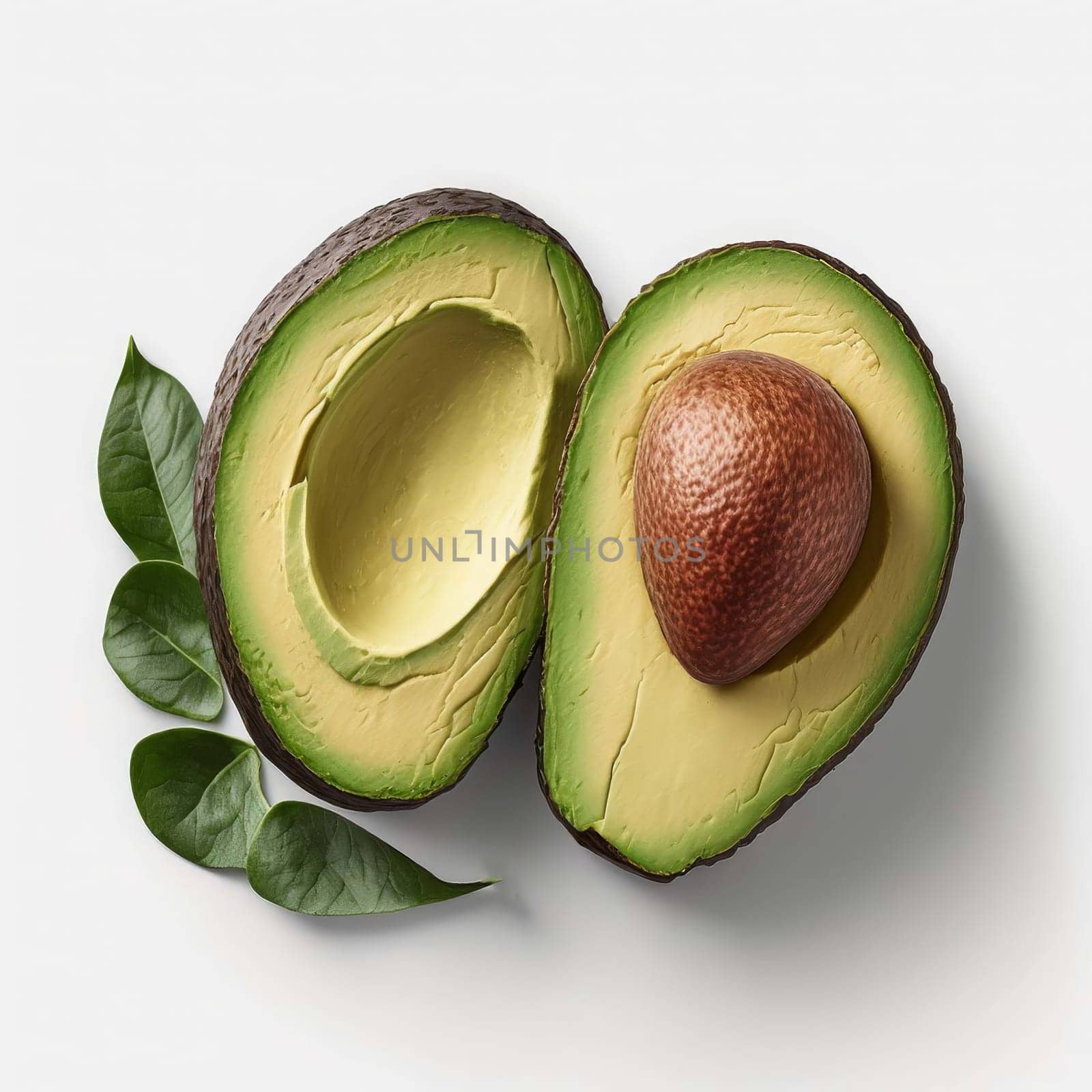 Avocado on a white background. Generative AI, by mila1784