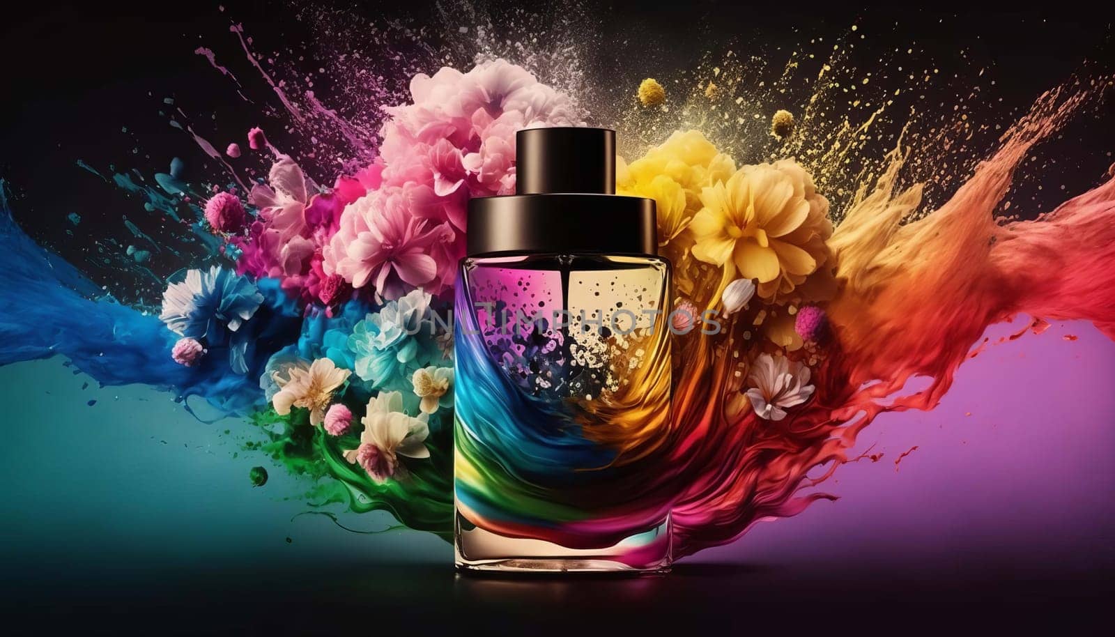 Perfume with floral aroma burst. Generative AI,