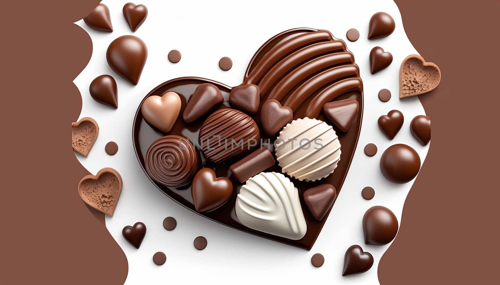 Heart shaped chocolate candies isolate on white background. Generative AI,