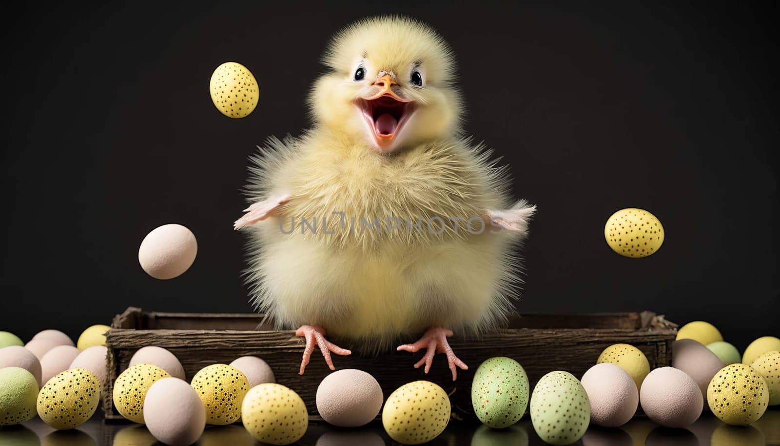 Easter chicken with eggs. Generative AI,