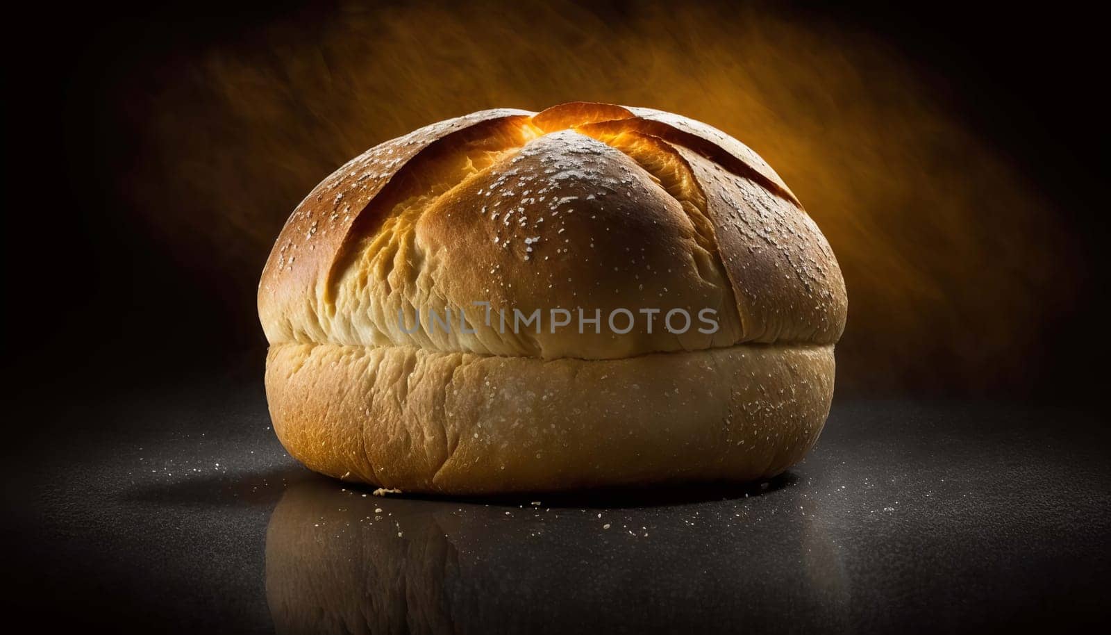 Fresh hot bread isolate on black background, Generative AI,