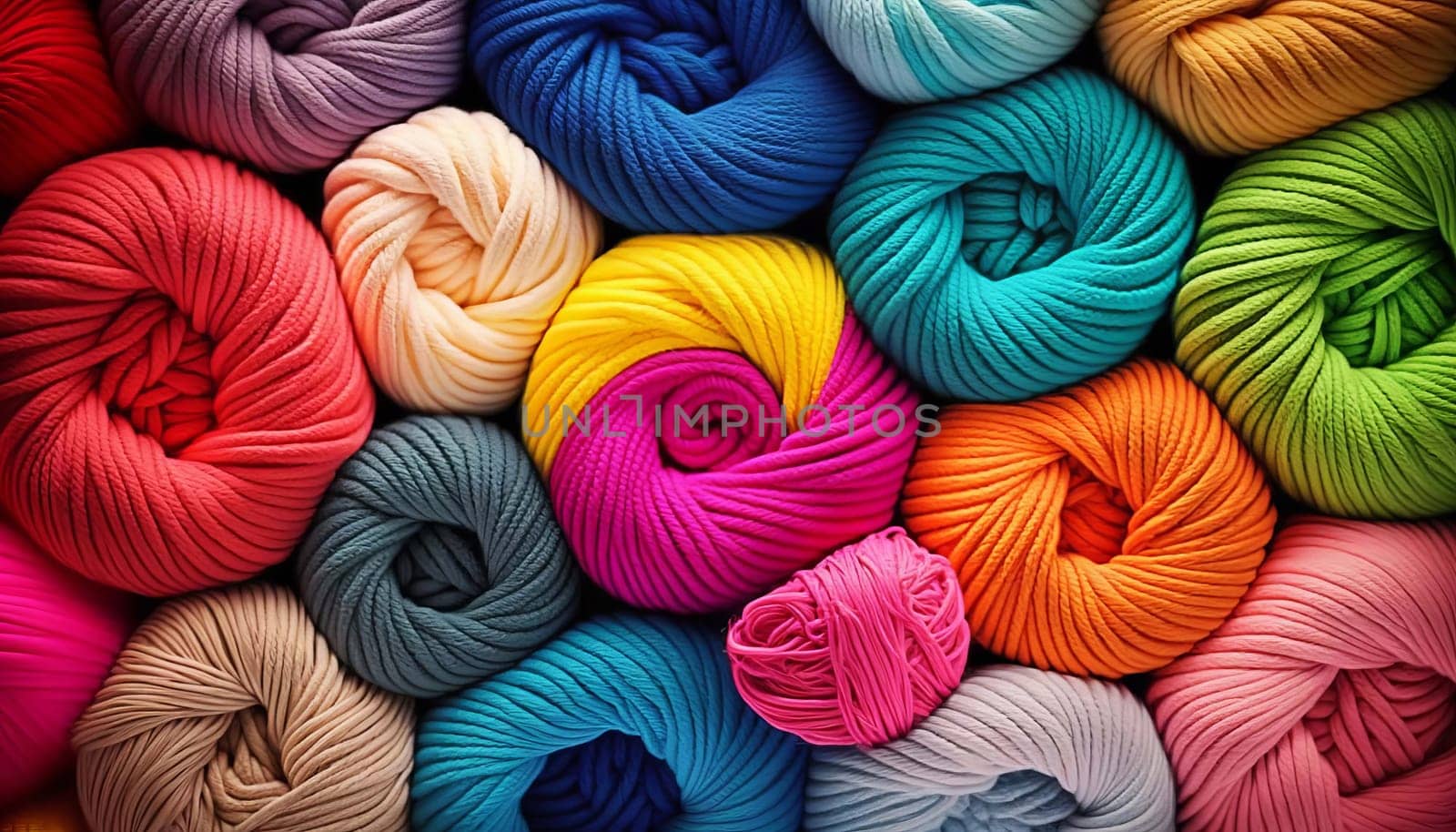 yarn for knitting multi-colored threads a lot. Generative AI,