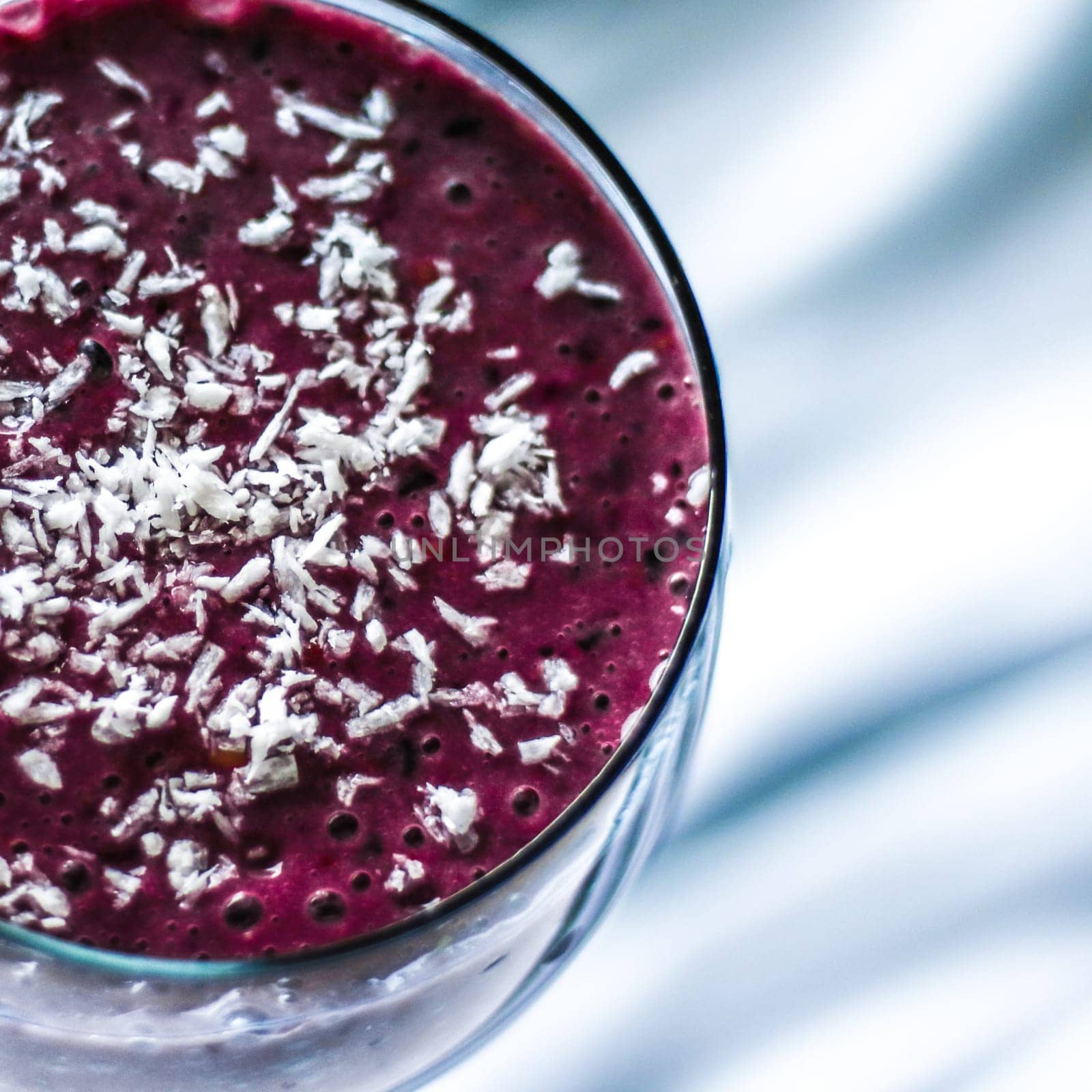 blueberry smoothie with coconut - healthy eating recipe styled concept, elegant visuals