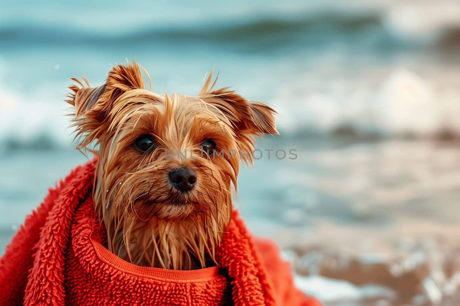 A small brown dog proudly wears a vibrant red scarf around its neck, showcasing its stylish accessory.