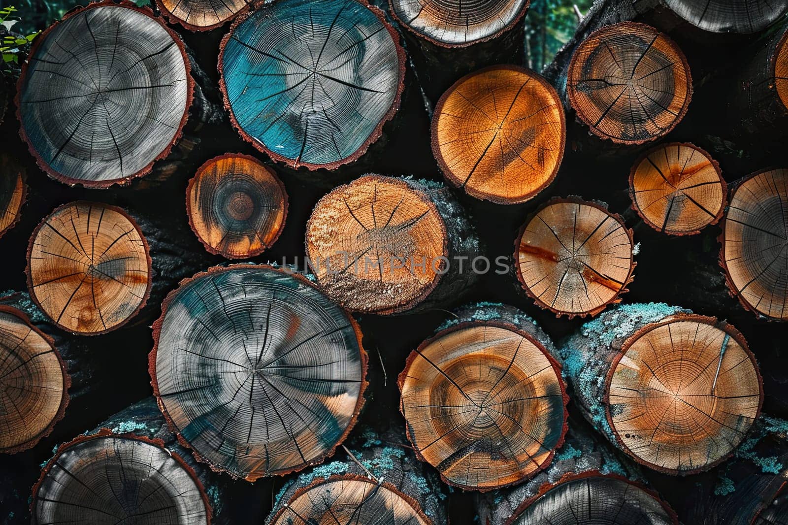 Background with many cut logs stacked on top of each other.