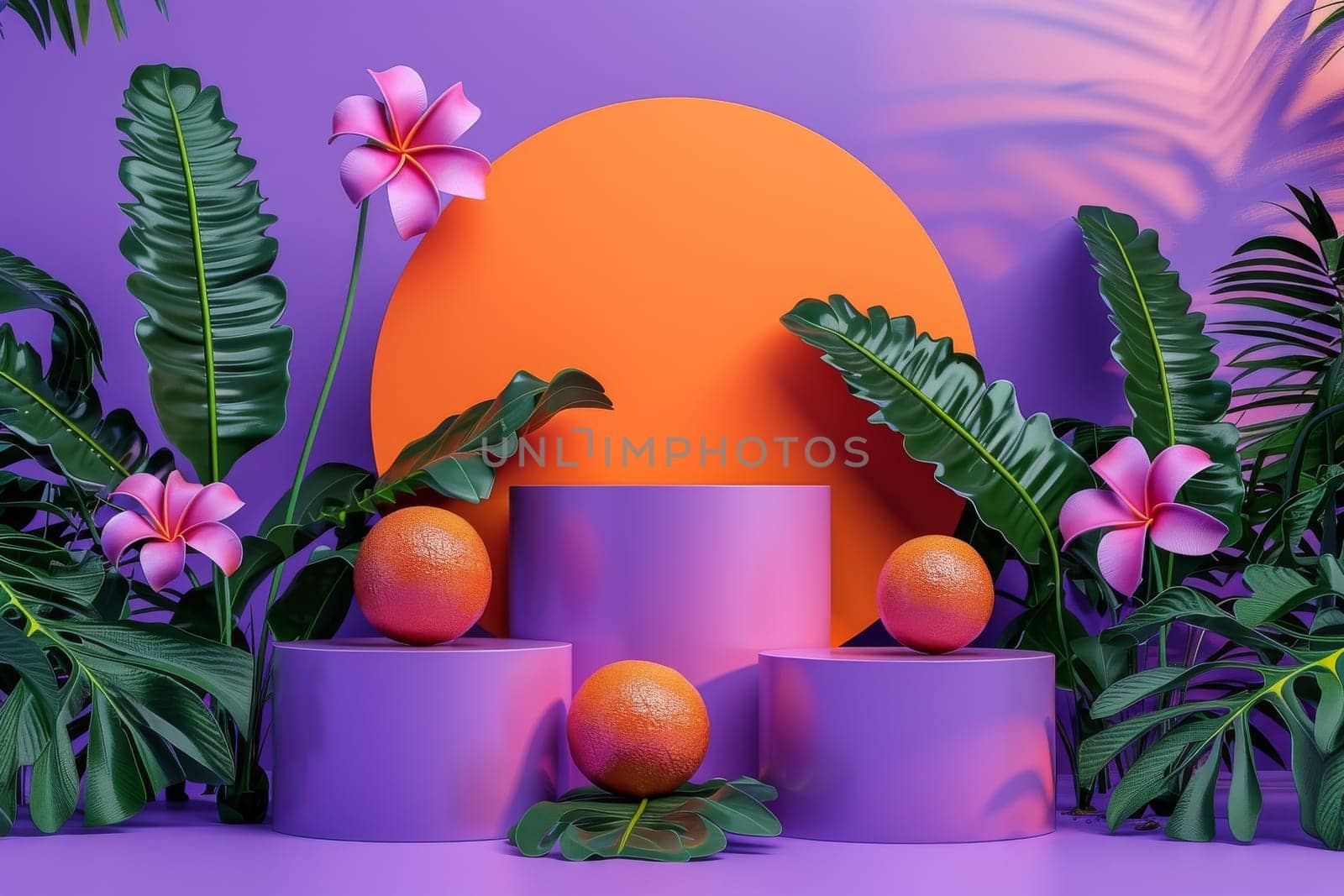 A purple background with a large orange circle in the middle by itchaznong