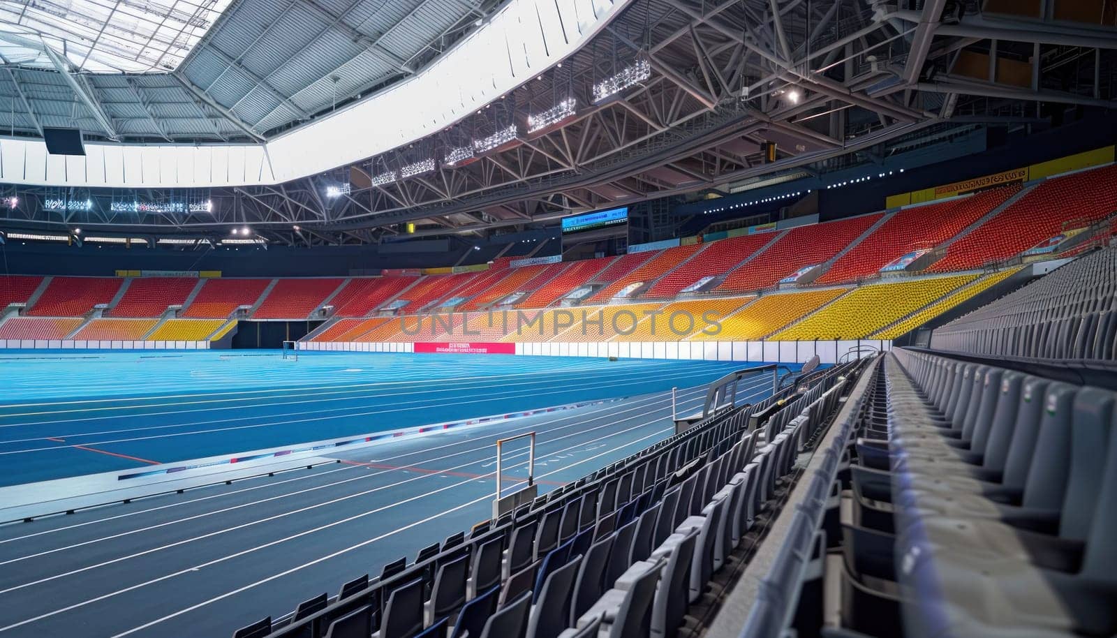 A stadium with a large crowd of people watching a race.